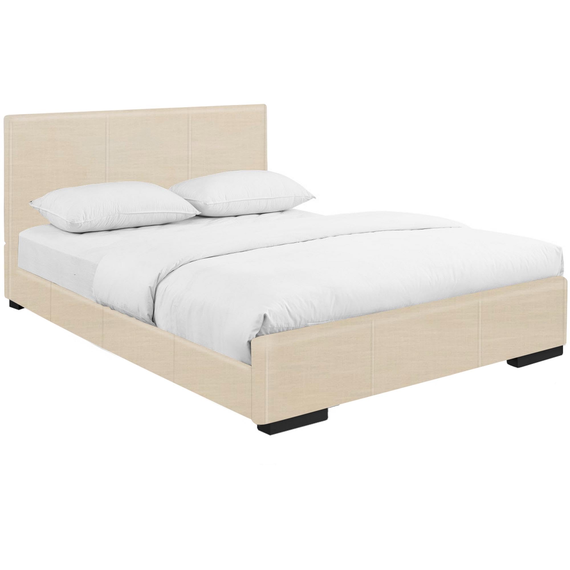 Camden Isle Upholstered Platform Bed Frame - Queen, Beige | Low-Profile Design with Full Slat Support for Bedroom