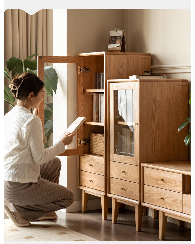 Solid Oak Wood Side Cabinet - Rustic Storage Cabinet for Living Room, Bedroom, or Entryway - Perfect for Organizing Books, Decor & Essentials