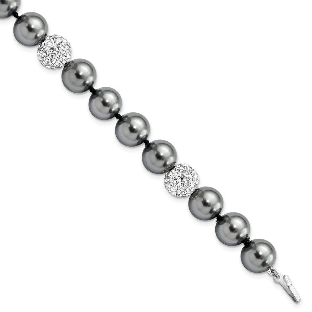 925 Sterling Silver Imitation Shell Pearl Crystal Bracelet for Women | Elegant Fine Jewelry Gift for Her (10-11mm, 8