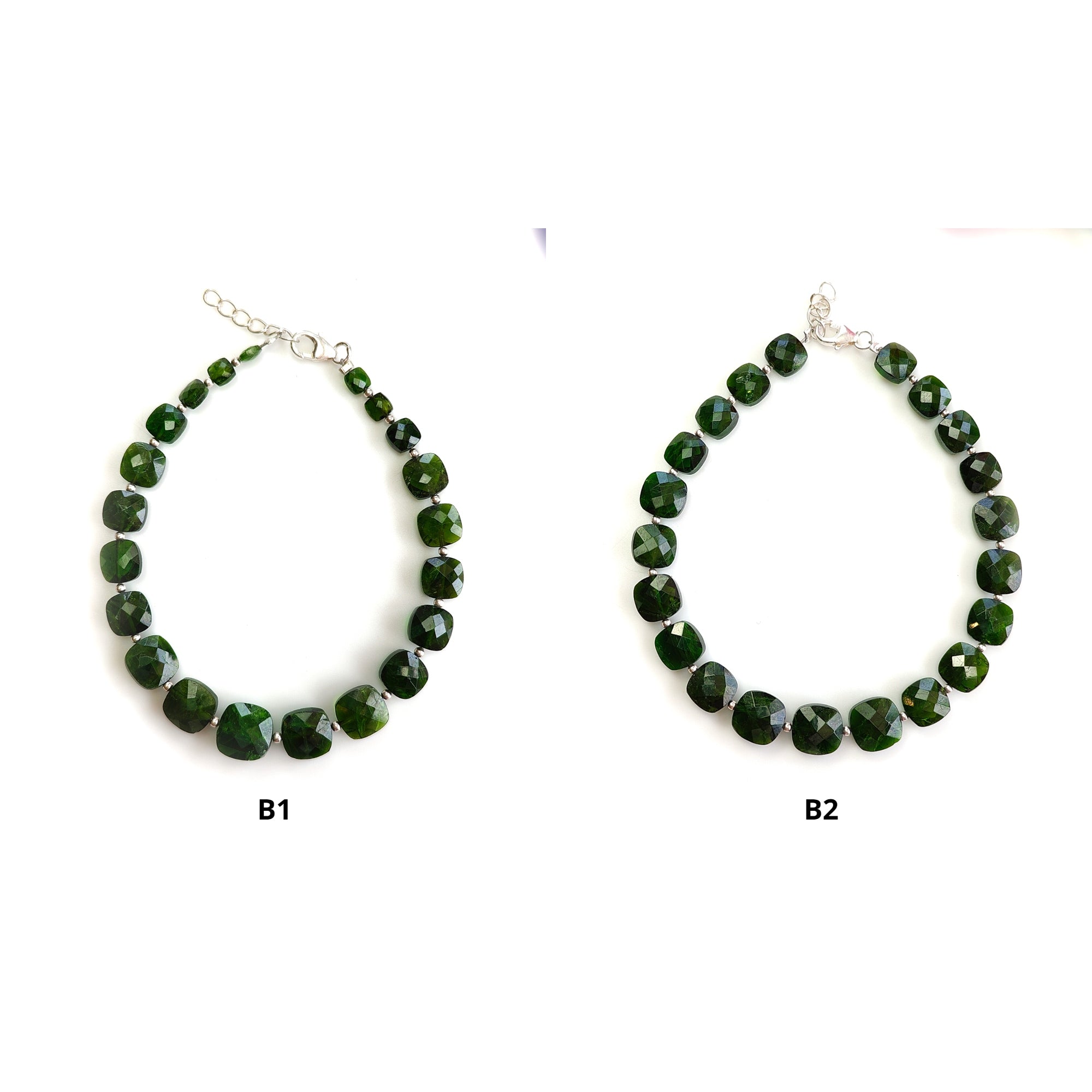 Chrome Diopside Gemstone Bracelet - 925 Sterling Silver Beaded Bracelet with Checker Cut Green Stones | Perfect for Yoga, Meditation & Spiritual Healing Jewelry