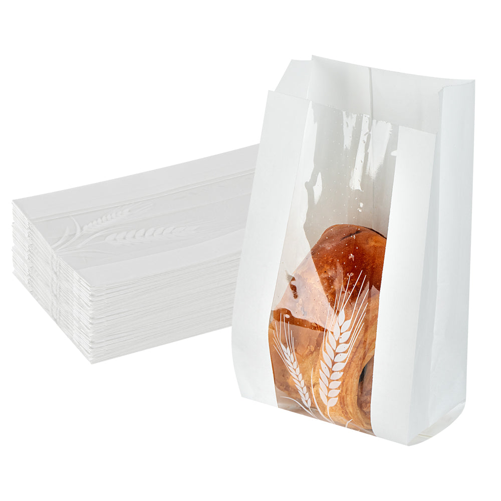 Greaseproof White Paper Bread Bags - Micro Perforated, Wheat Pattern (4.5