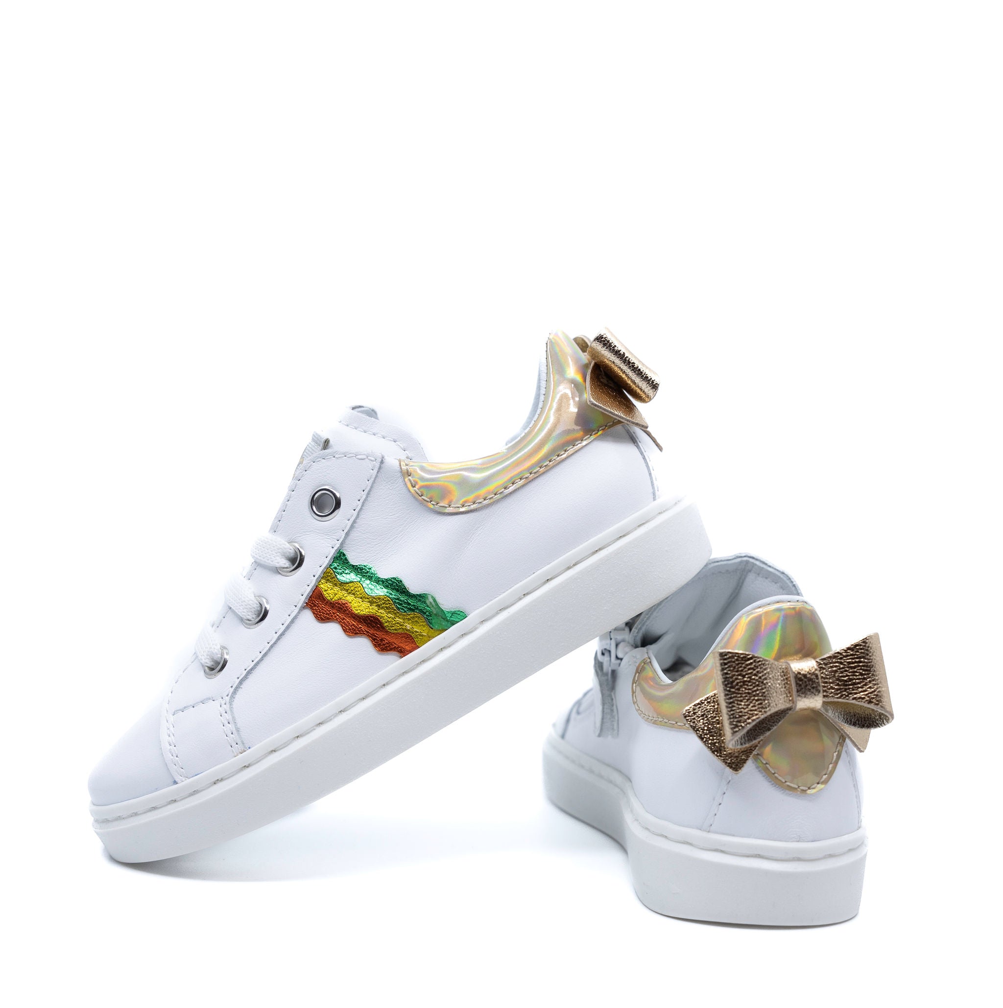 Beberlis White and Metallic Stripe Sneakers - Women's Fashion Casual Shoes for Walking, Running & Everyday Wear