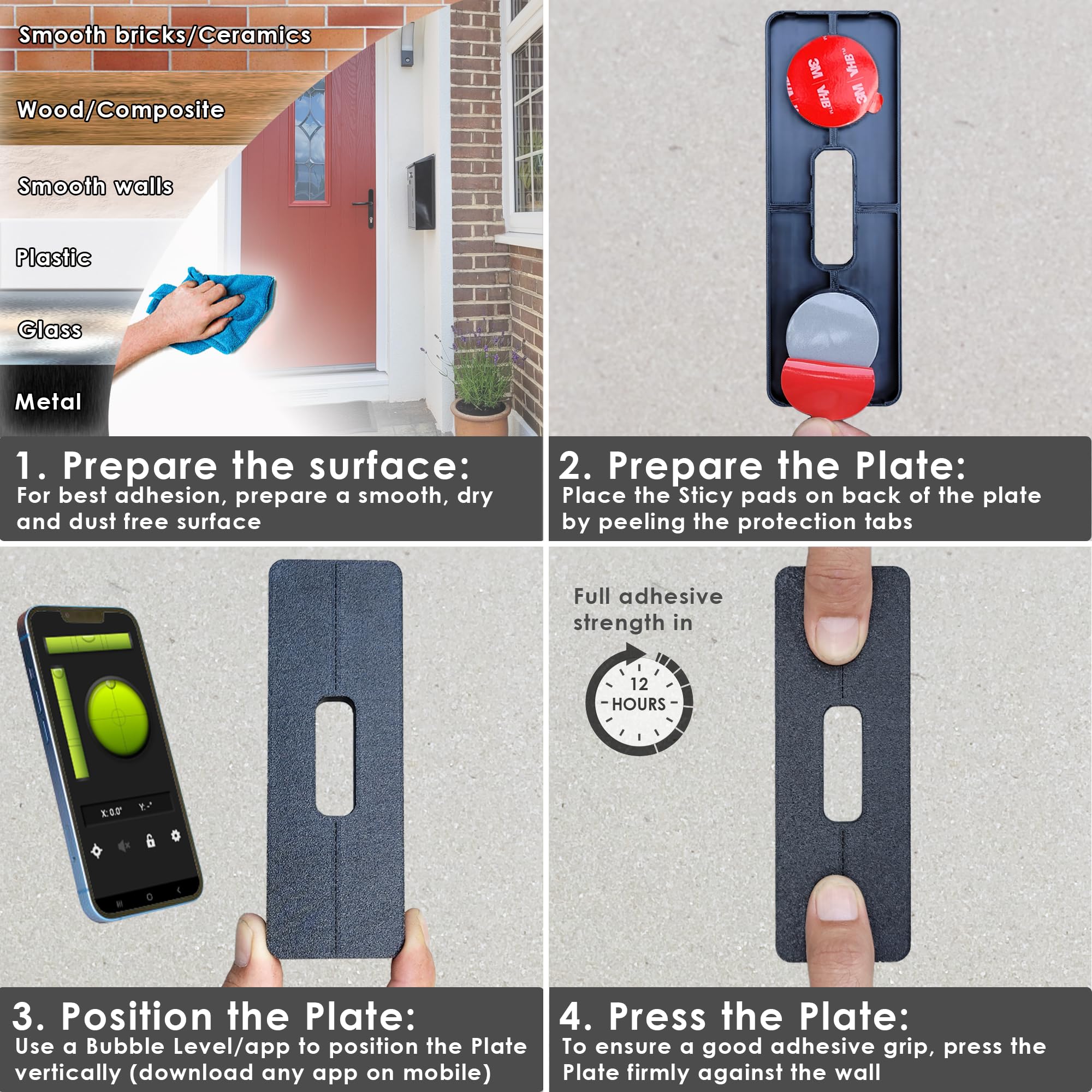No-Drill Adhesive Mount for Aosu, Arlo, Blink, Eufy, Nest, Netamo, Reolink, Tapo, Wyze Video Doorbells – Slim Wall Plate for Wired & Wireless Security Cameras – Easy Installation for Apartments, Rentals & Damage-Free Setup