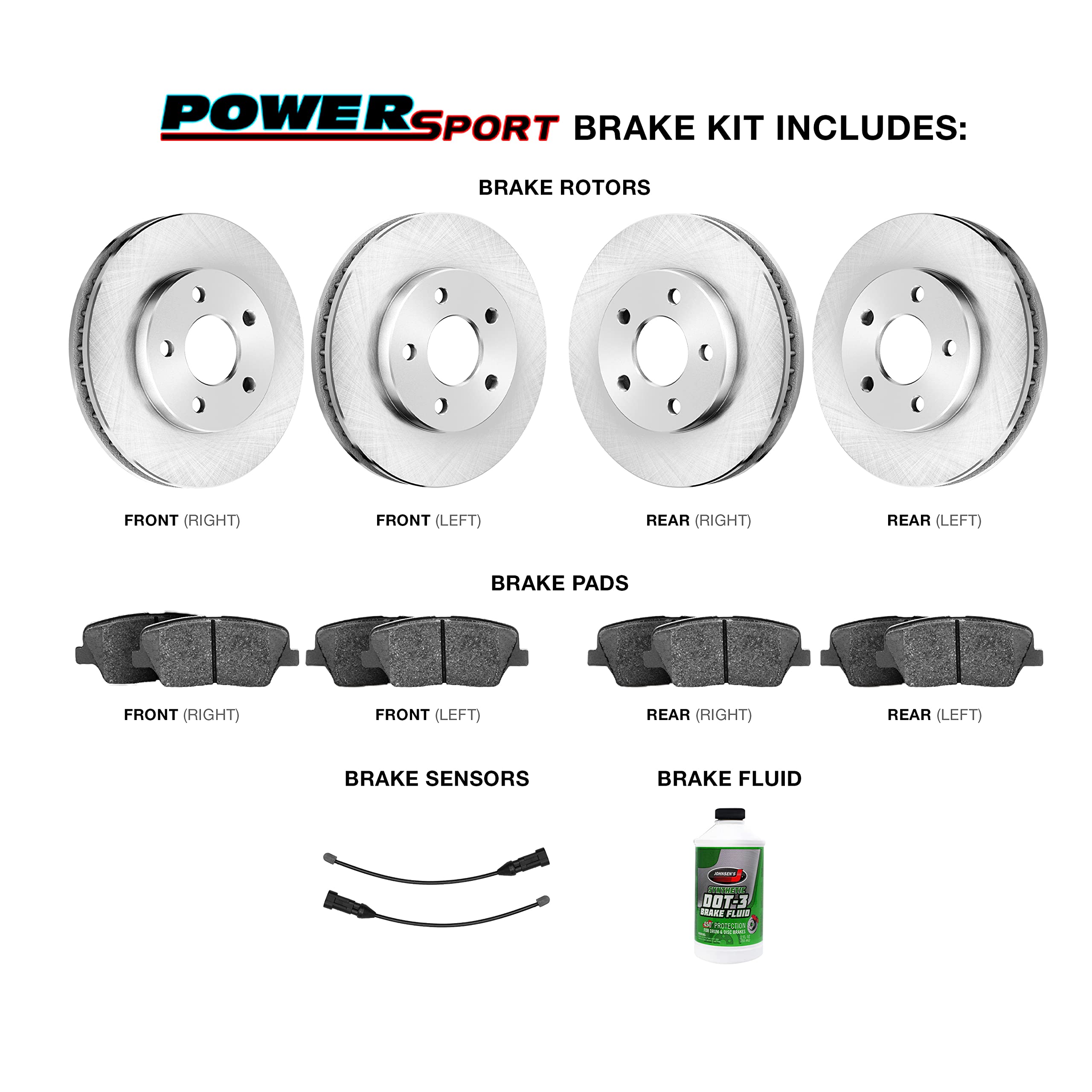 High-Performance Power Sport Front & Rear Brake Kit - Semi-Metallic Brake Pads & Rotors with Sensor Wire BLBC.63202.63 | Perfect for Motorcycles, ATVs & Off-Road Vehicles