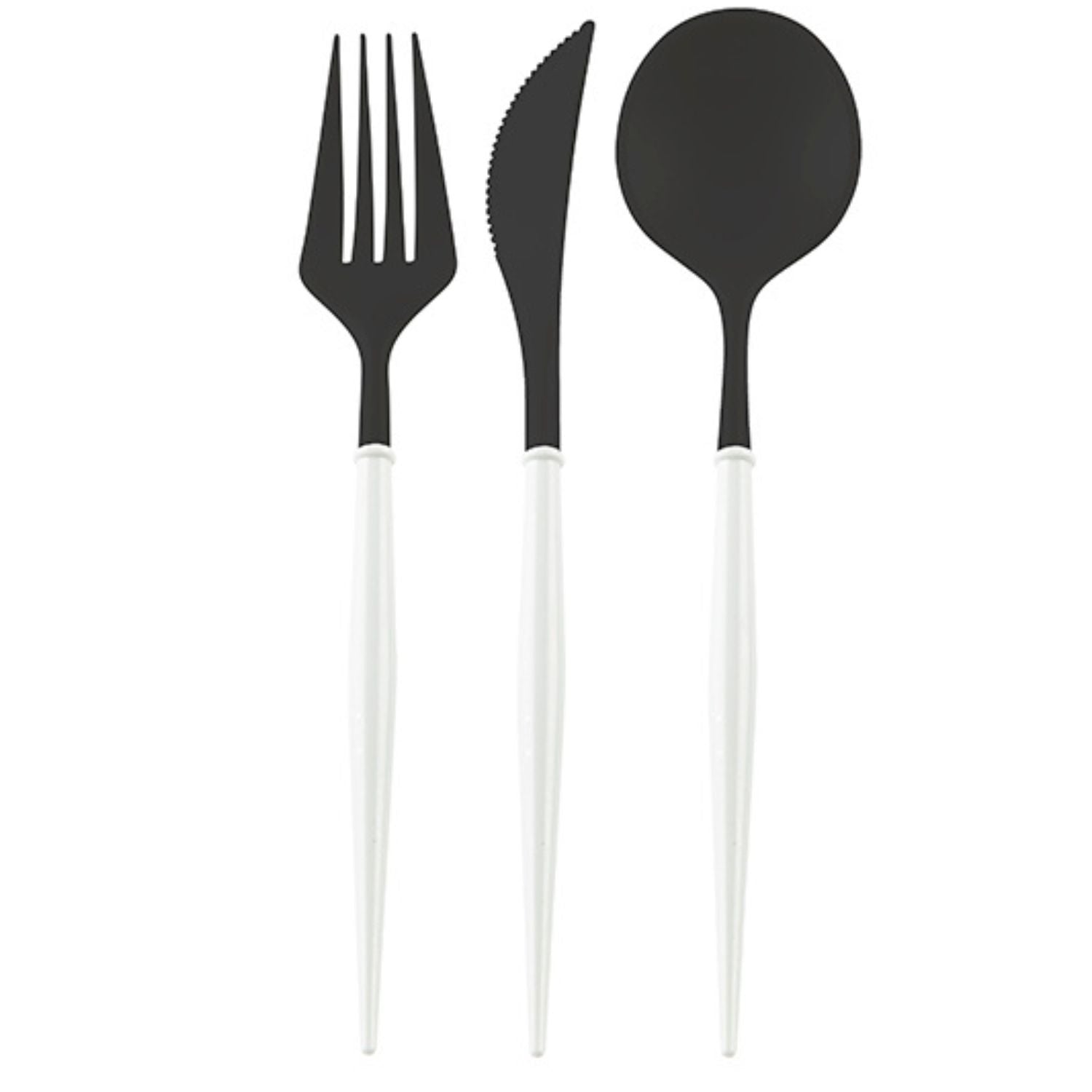Premium Black & White Plastic Cutlery Set - 24-Piece Disposable Utensils for 8 Guests | Elegant Dinnerware for Parties, Picnics, BBQs & Catering Events
