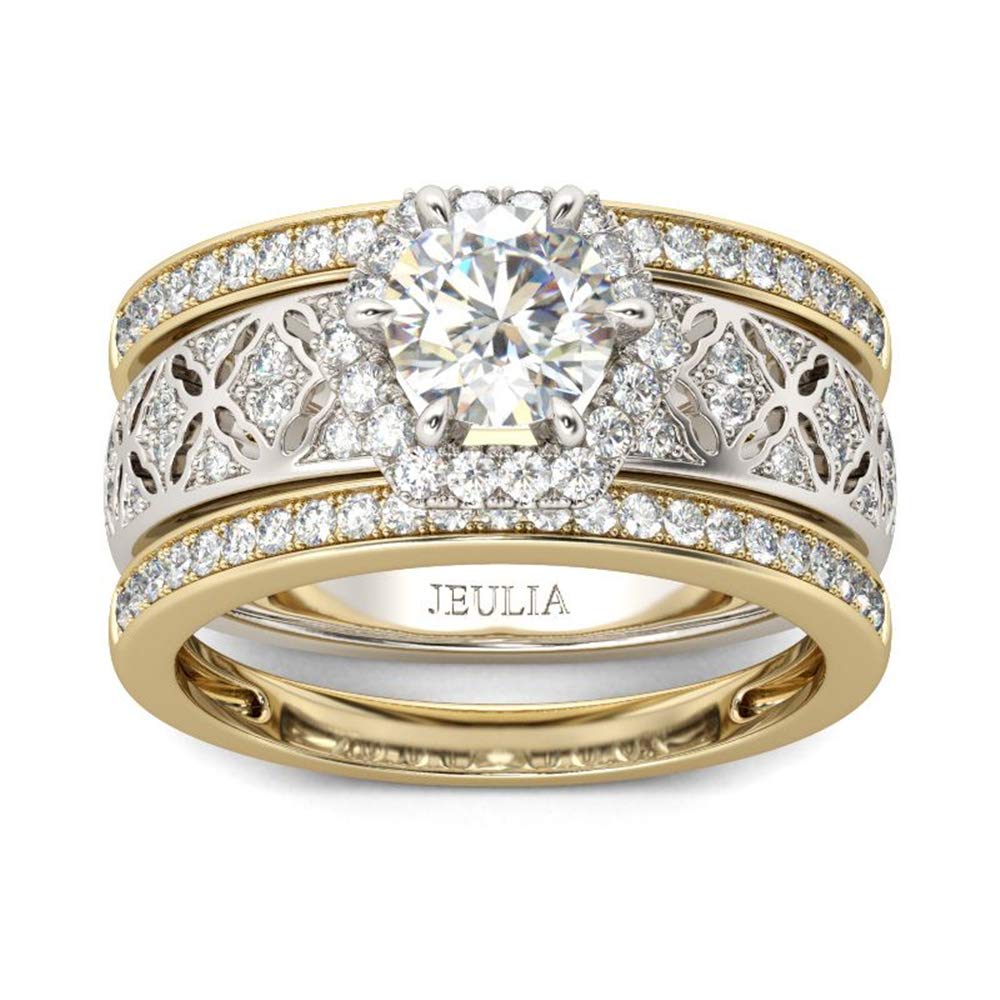 Jeulia Diamond Band Rings - Vintage Halo Round Cut Sterling Silver Wedding Ring Set for Women | Engagement, Anniversary, Promise Bridal Jewelry | Perfect for Proposals, Weddings & Special Occasions | Gift Box Included