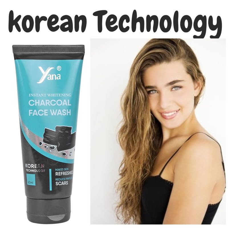 Instant Whitening Activated Charcoal Face Wash for Men - Deep Pore Cleanser with Korean Technology to Prevent Acne Breakouts & Clear Skin | Daily Acne Defense & Oil Control for Sensitive Skin