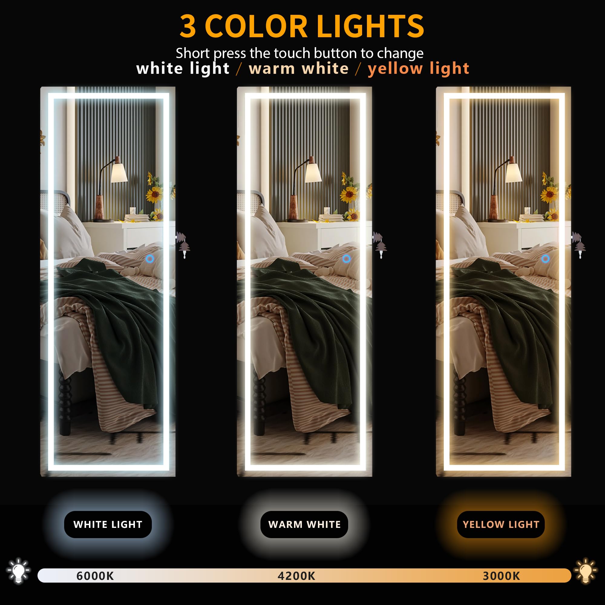 LVSOMT LED Mirror Jewelry Cabinet - Wall Mounted & Over Door Hanging Jewelry Organizer with Lights, Full Length Mirror & Jewelry Storage Armoire (Black) - Perfect for Bedroom, Closet & Dressing Room Organization