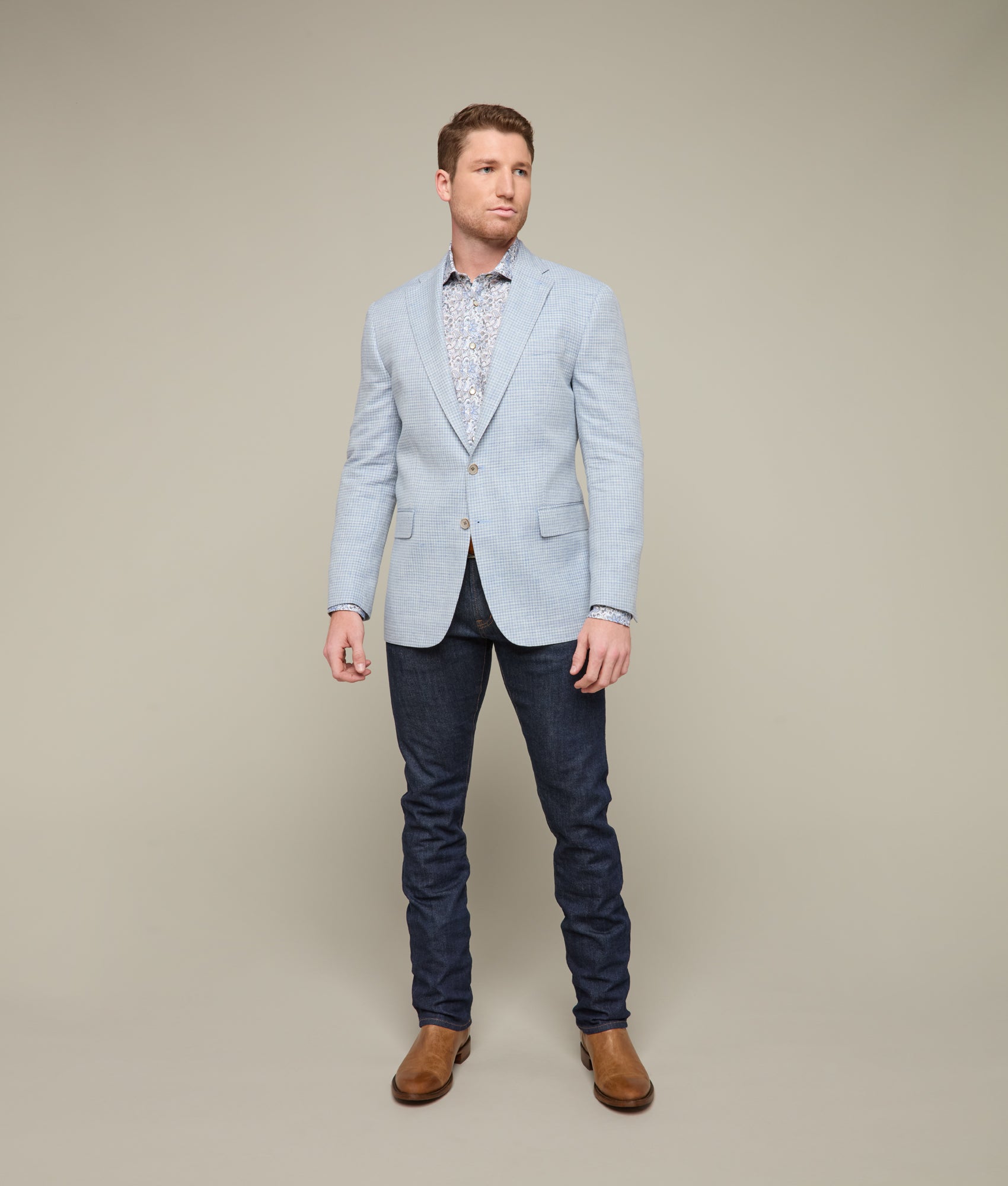 Lucchese Light Blue and Cream Mini Check Sport Coat for Men | Stylish Casual Blazer for Office, Weddings & Outdoor Events