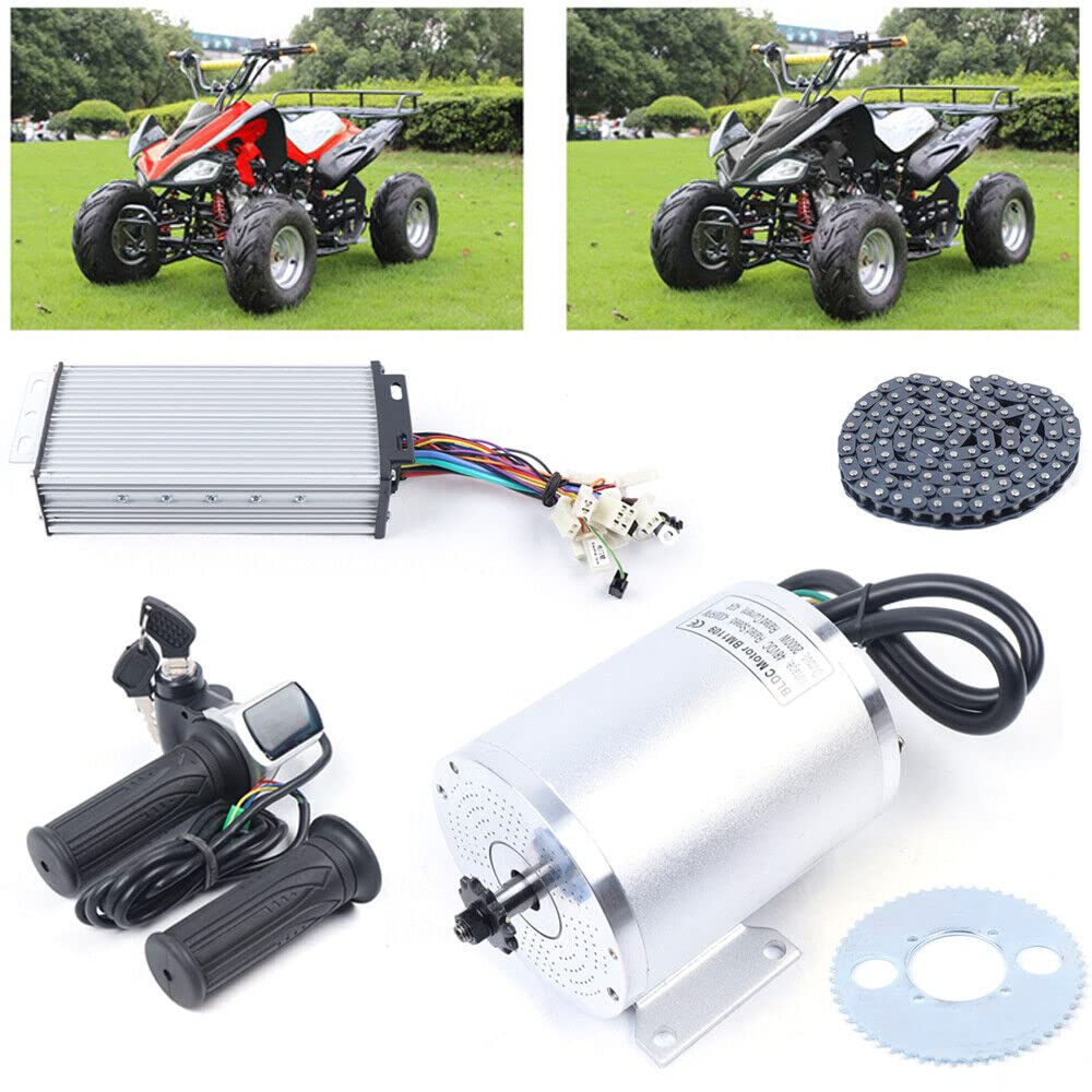48V 2000W Brushless Motor Kit with Speed Controller & LCD Throttle - 4300RPM High Power BLDC Motor for E-Bike, Electric Scooter, DIY Mini Car - Includes T8F Crankset & Chain (Perfect for Home Projects & Custom EV Builds)