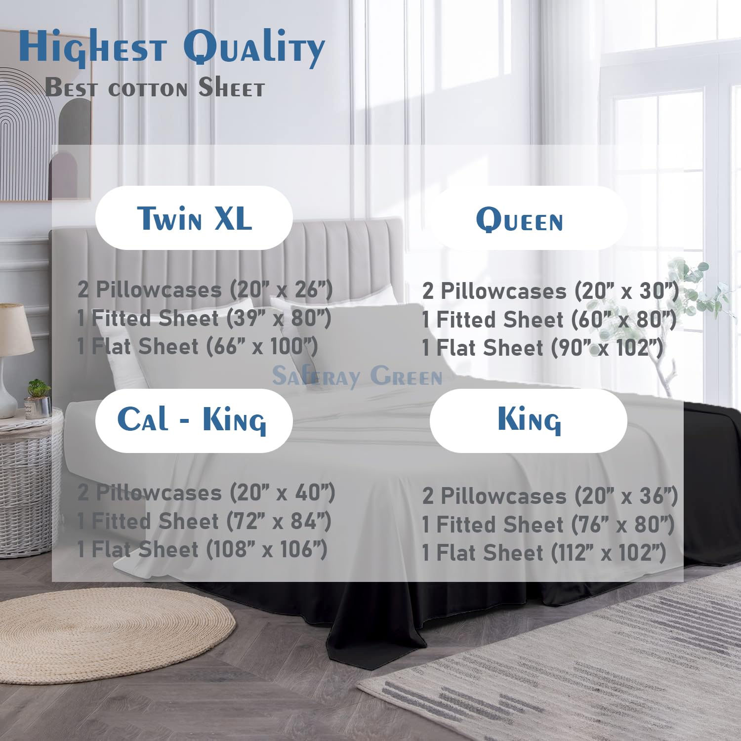 4Pc Queen Size Sheet Set - 100% Organic Cotton, 800 Thread Count, Soft & Breathable Luxury Bed Sheets with 8-12