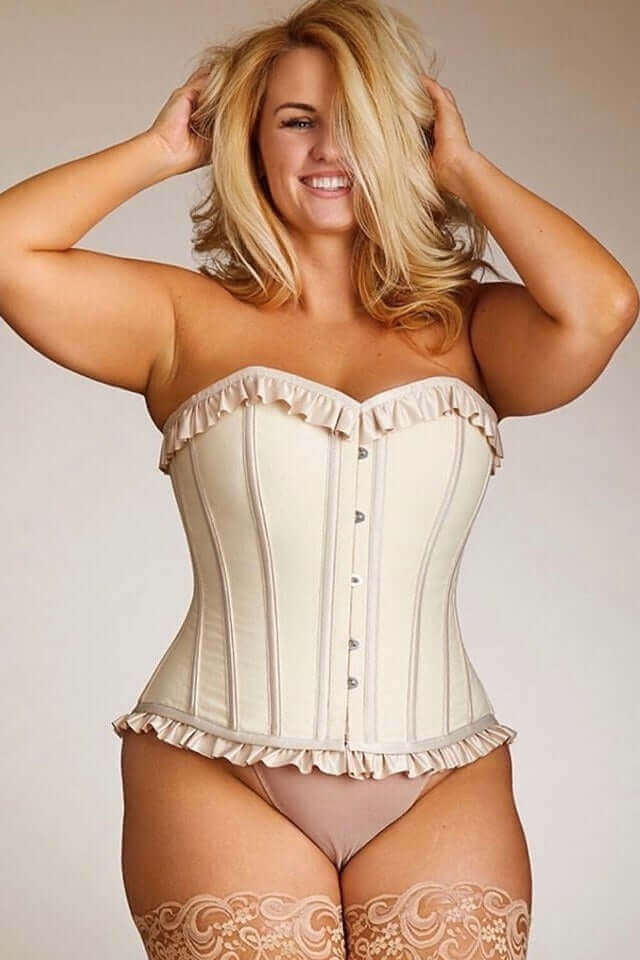 Plus Size Antoinette Steel Boned Corset - Cotton & Satin Ruffles for Waist Training, Victorian Costume, Burlesque & Special Occasions