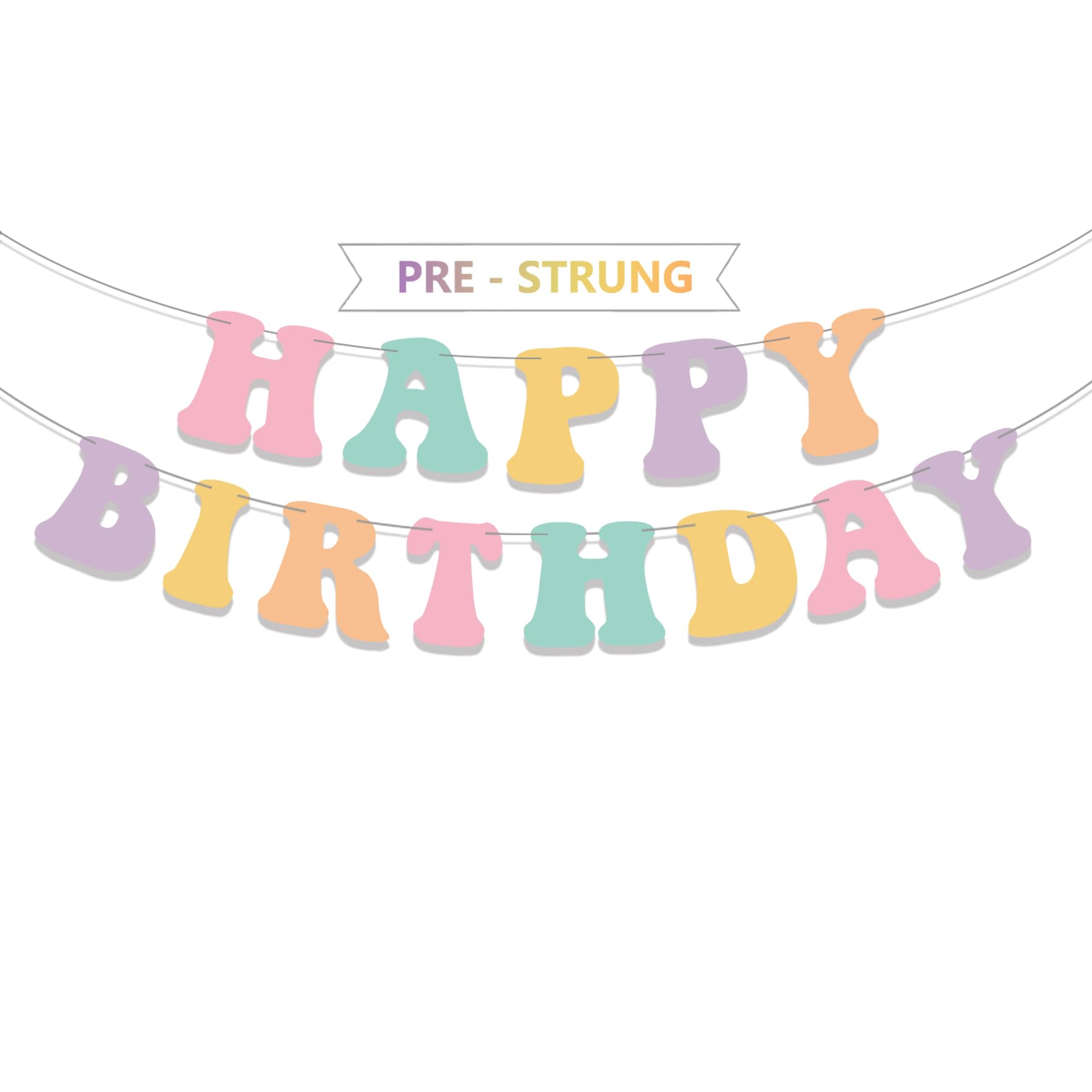 Pre-Strung Pastel Happy Birthday Banner - Cute Groovy Macaron Rainbow Party Decorations for Girls Toddler Birthday | Perfect for Baby Showers, Birthday Parties & Nursery Room Decor