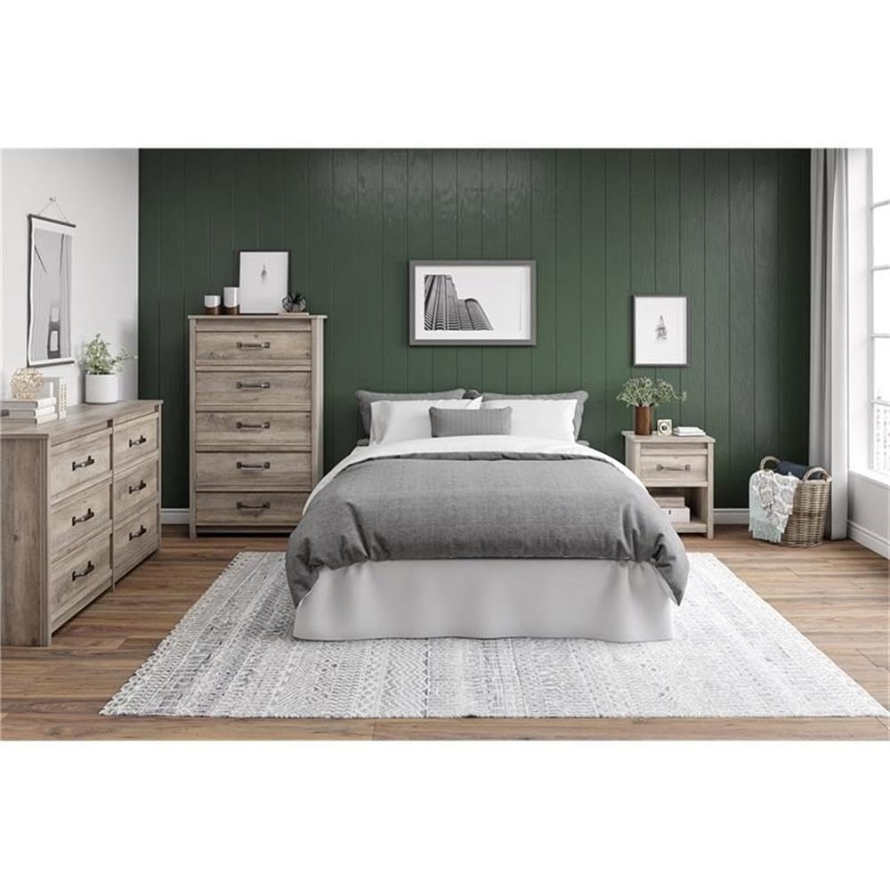BOWERY HILL Gray Oak Nightstand with One Drawer - Perfect for Bedroom, Living Room & Small Space Storage