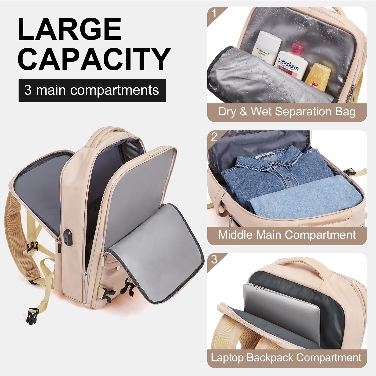 CLUCI Women's Travel Backpack - 15.6 Inch Laptop Backpack with USB Charging Port, College Computer Bag & Airplane Carry-On Purse - Perfect for Work, School & Travel