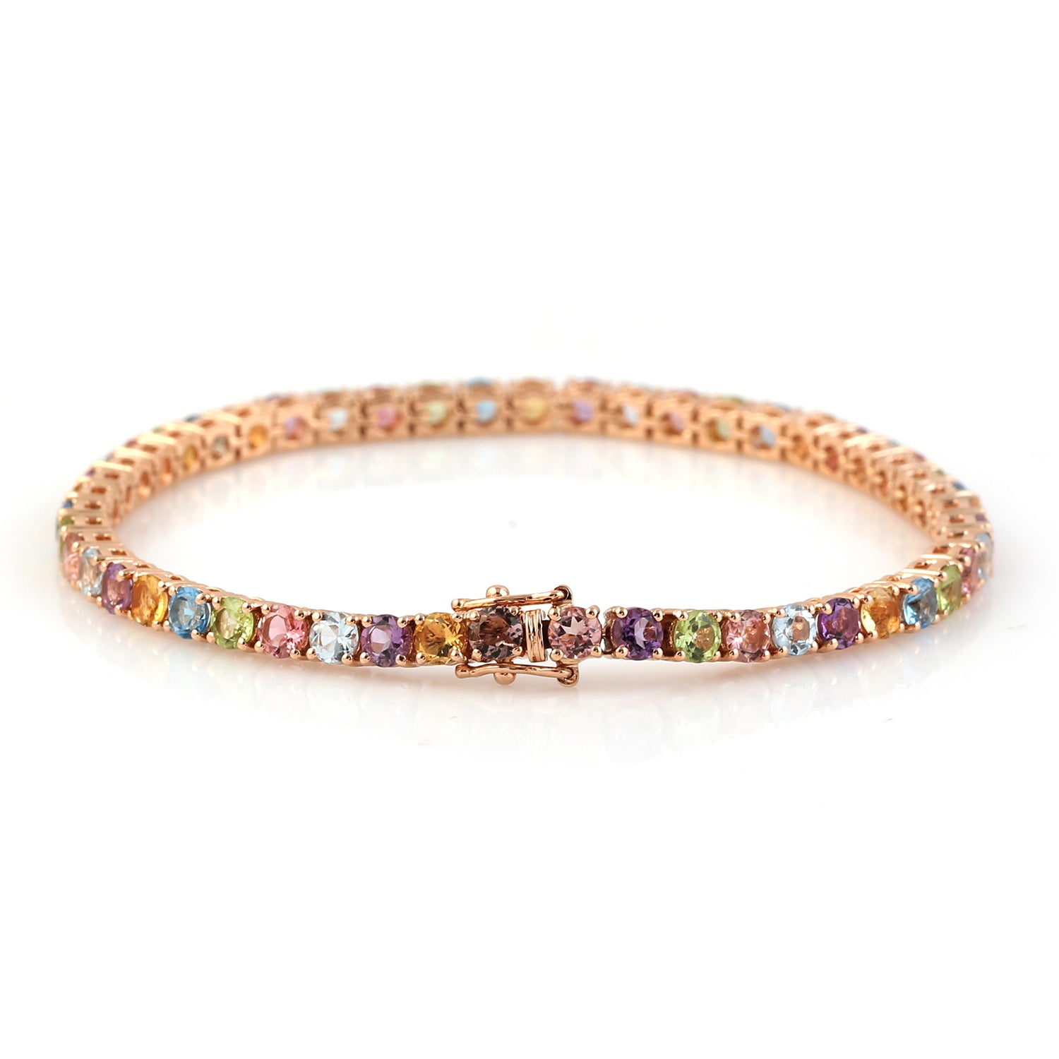 Blue Topaz Amethyst Multi Gemstone Rose Gold Bracelet - Adjustable & Flexible for Women | Perfect for Daily Wear, Gifts & Special Occasions