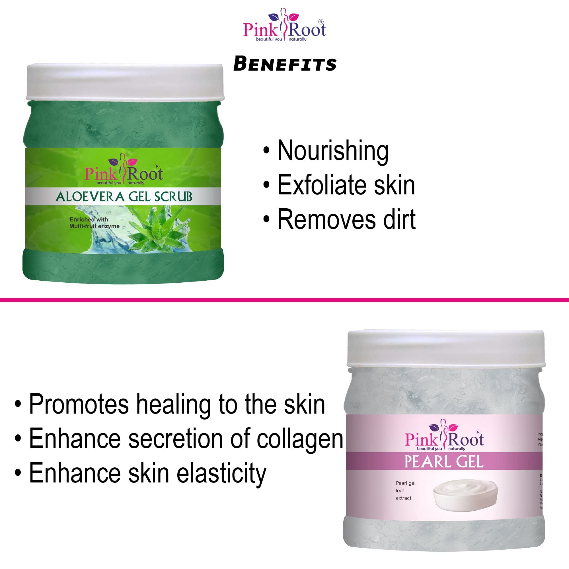 Pink Root Aloe Vera Gel Scrub 500g with Pearl Gel 500g - Hydrating Face & Body Exfoliator for Glowing Skin | Perfect for Daily Skincare Routine & Spa Treatments
