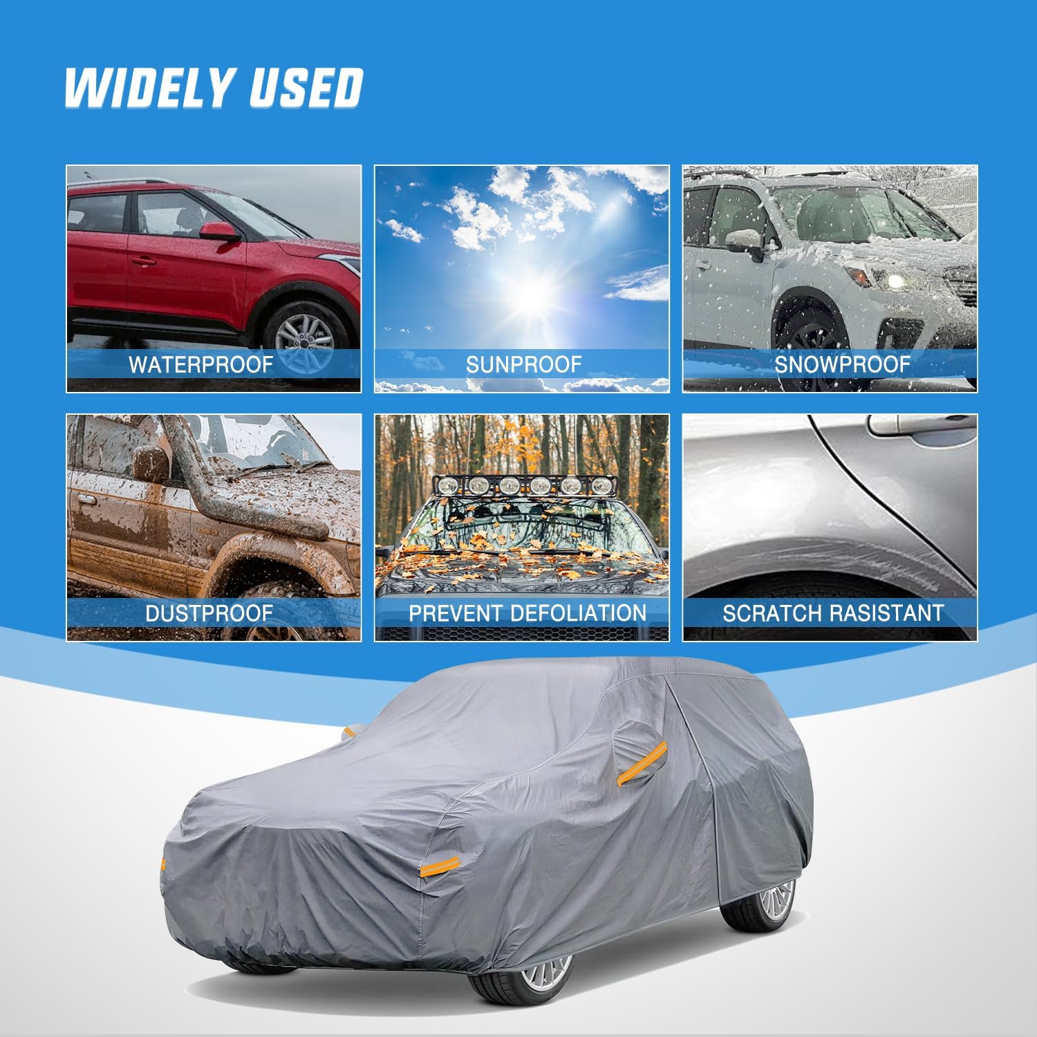 Universal SUV & Jeep Car Cover - UV Protection, Waterproof, Dustproof - Fits Vehicles Up to 181 Inches - Perfect for Outdoor Parking & Long-Term Storage