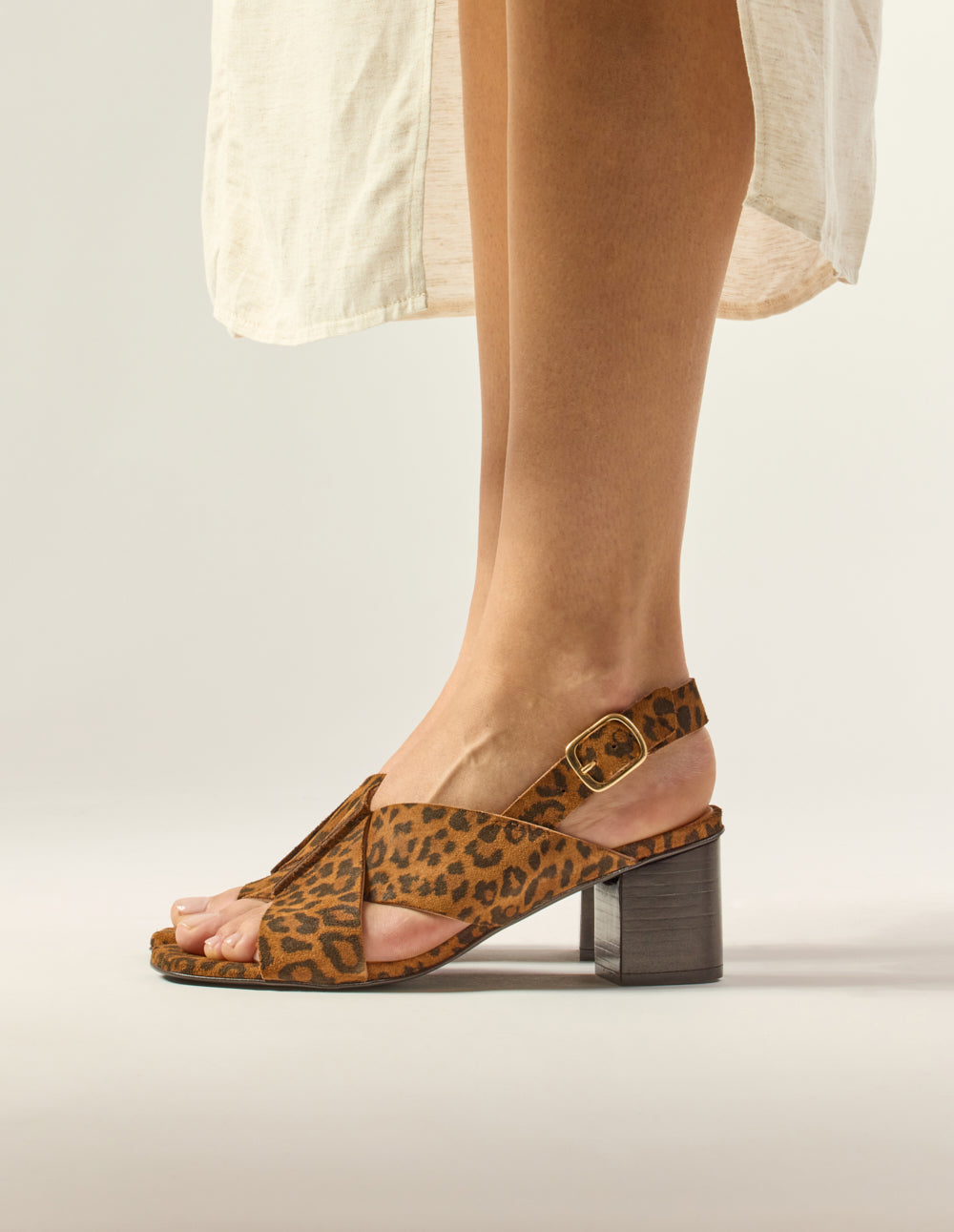 Leopard Print Suede Heeled Sandals for Women - Stylish & Comfortable for Parties, Weddings & Summer Outings