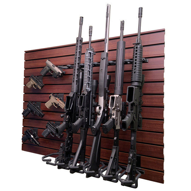 Premium Walnut Gun Wall Display Bundle - Holds 6 Rifles & 6 Pistols (HD103 BW) - Perfect for Gun Storage & Home Armory Organization