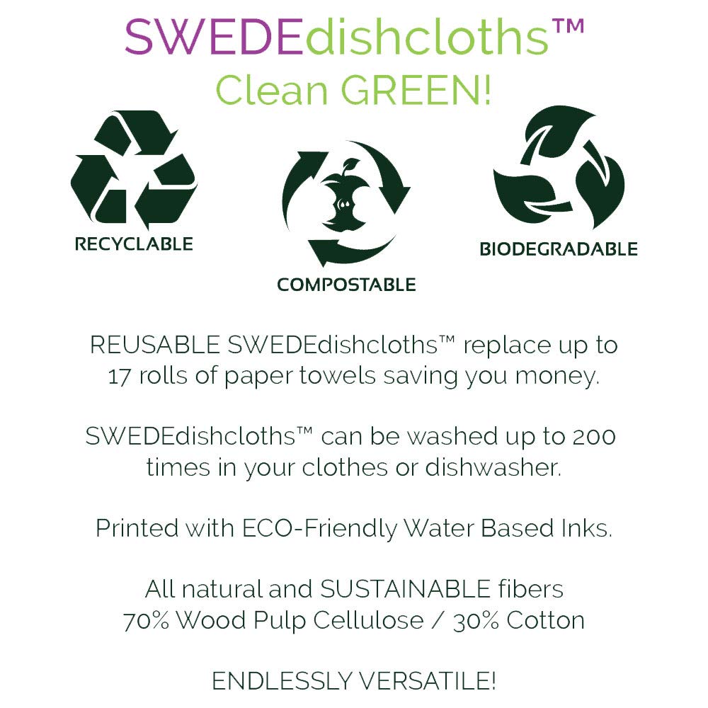 Eco-Friendly Cellulose Sponge Dish Towels Set of 3 - Reusable Swedish Dish Cloths in Lemon Lime Color | Perfect for Kitchen Cleaning, Dish Drying & Household Chores