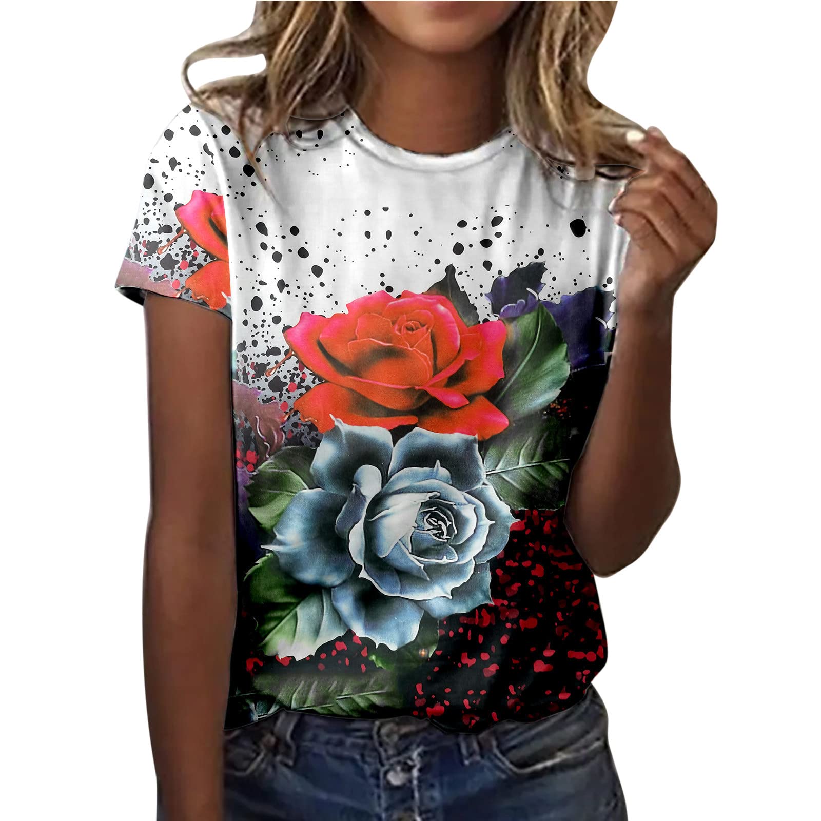 Women's Short Sleeve V-Neck Loose Casual T-Shirt - Elegant One Shoulder Dressy Top for Work, Date Night & Summer Outfits