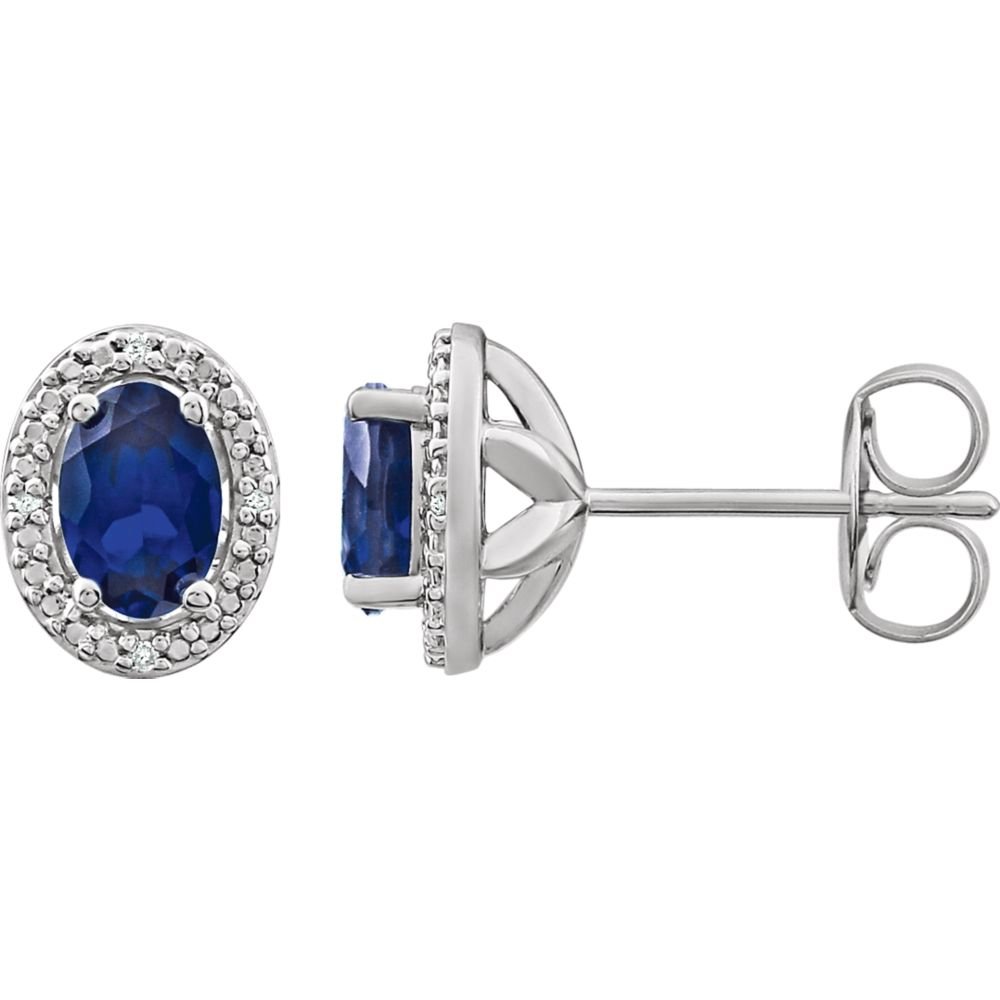 925 Sterling Silver Blue Sapphire & Diamond Earrings Set – Polished Created Sapphire with 0.025 CTW Diamonds & Secure Backs | Elegant Gift for Women, Bridal Jewelry, Anniversary & Special Occasions