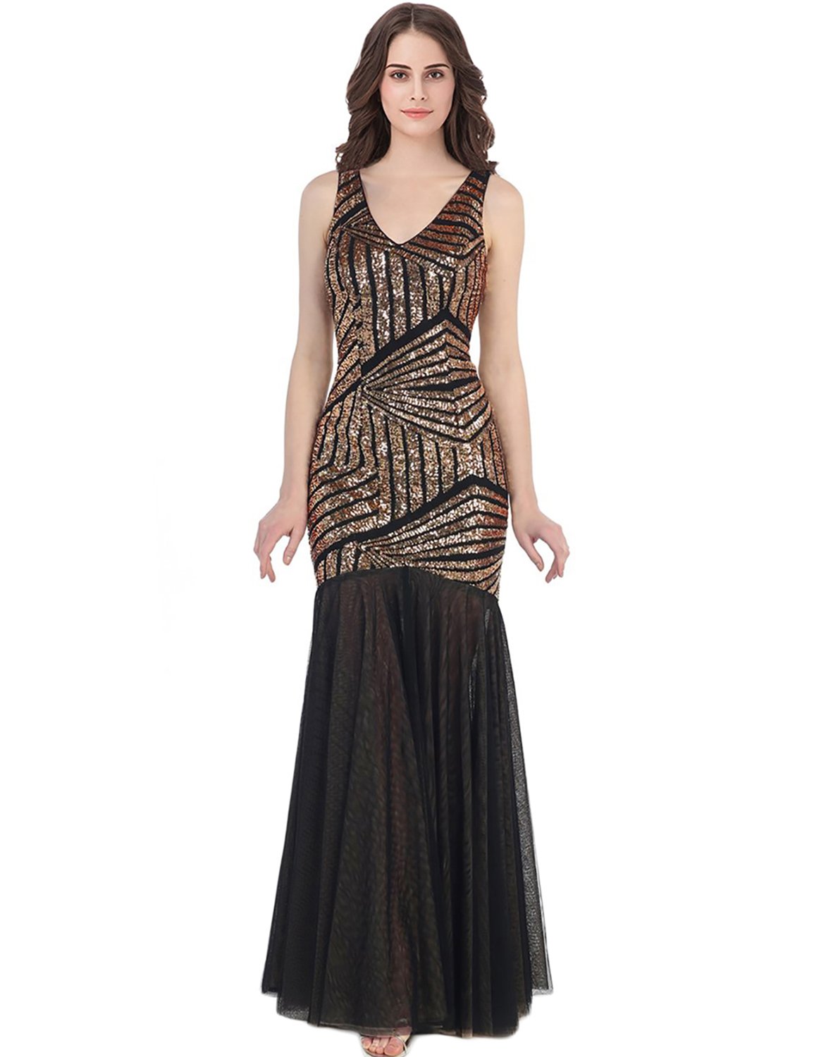 Elegant Mermaid V-Neck Long Evening Dress for Prom, Formal Parties & Special Occasions | Maxi Gown with Stria Detailing (HEV056) | Perfect for Weddings, Galas & Red Carpet Events