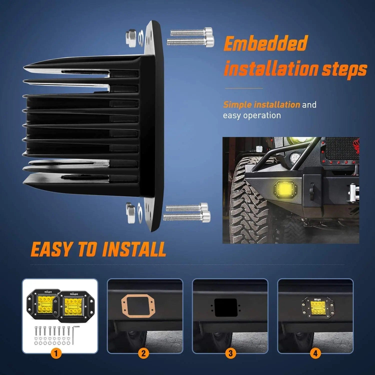 4.8 Inch 42W 7800LM Amber LED Work Lights - Waterproof Spot Flood Combo (Pair) with 16AWG Wire & 3Pin Switch - Perfect for Off-Road Trucks, Boats, ATVs, and Heavy Duty Work Lighting