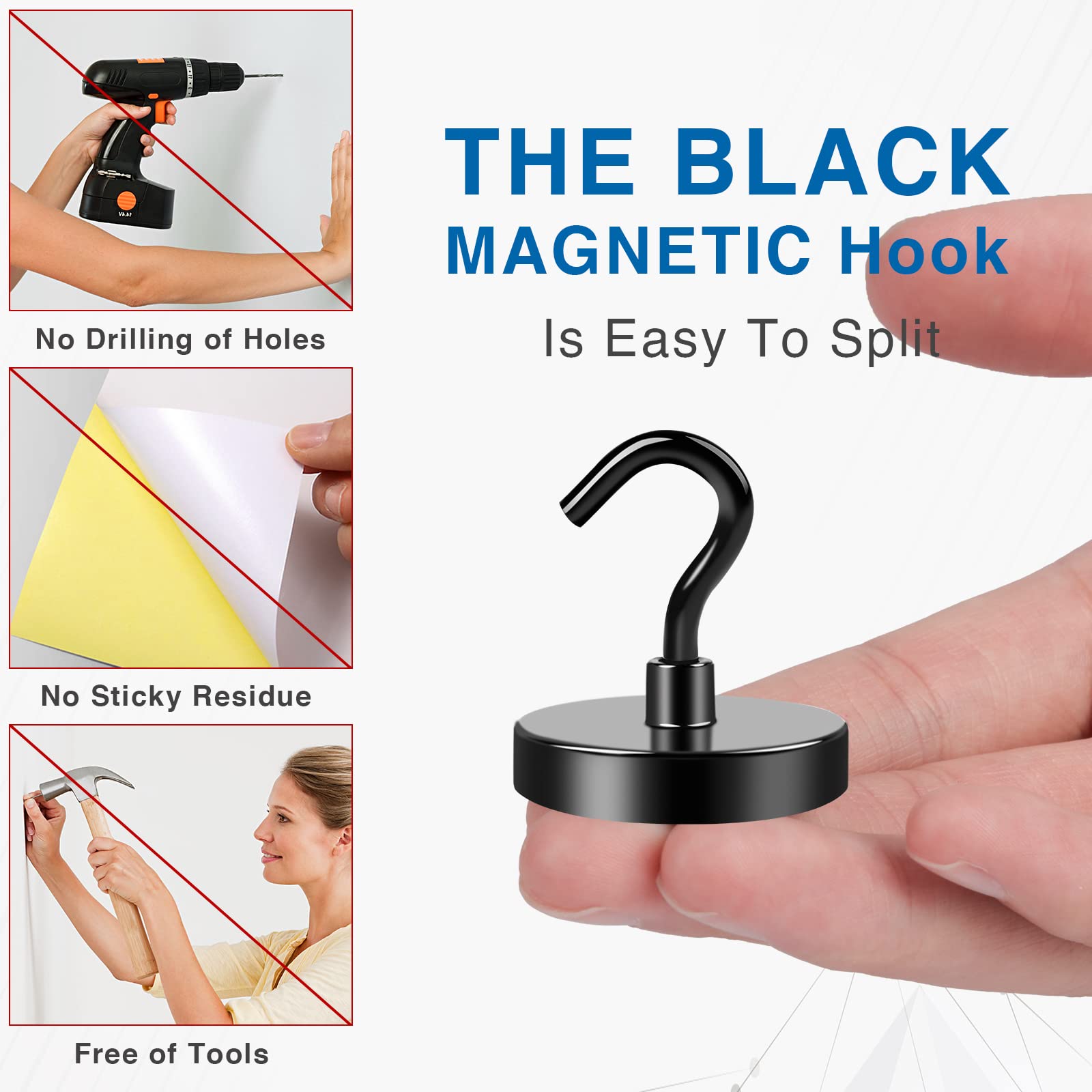 LOVIMAG Black Heavy Duty Magnetic Hooks - 110lbs Strong Neodymium Magnet Hooks with Epoxy Coating (4 Pack) - Perfect for Cruise Cabins, Lockers, Classrooms, Kitchens, Offices & Metal Doors - Ideal for Hanging Coats, Keys, Utensils & Organizing Small Items