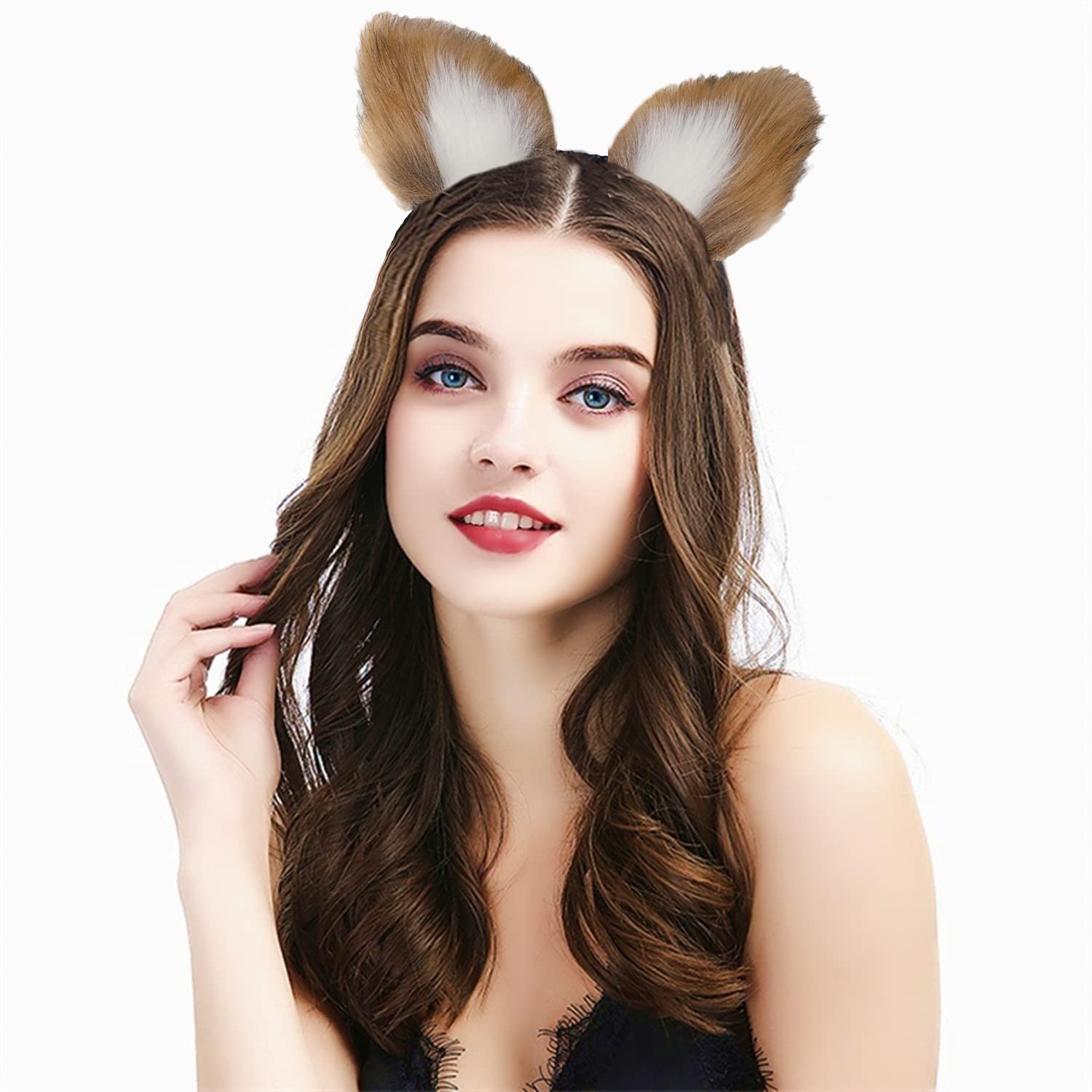 Fox Tail Anal Plug Set - 2PCS Silicone Butt Plugs with Cat Ears Headband for Women & Men | Beginner Friendly Adult Toys for Couples Bondage & Role Play (Brown/White) | Perfect for BDSM, Cosplay & Sensual Play
