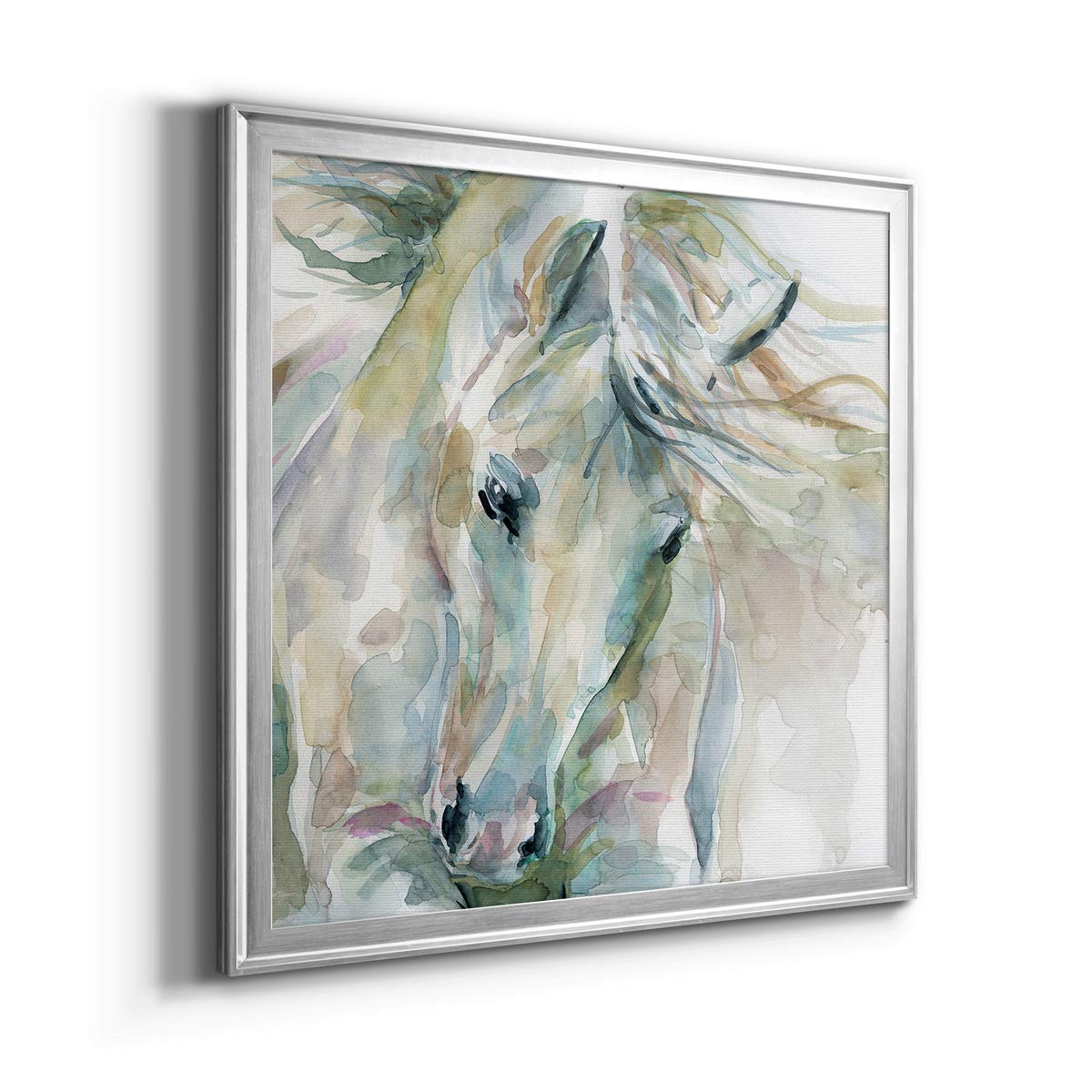 Abstract Wall Art Canvas - Silver Framed Animal Flower Coastal Geometric Vibrant Wall Décor - 26x26 Inch Ready to Hang Painting for Living Room Bedroom Office Decor