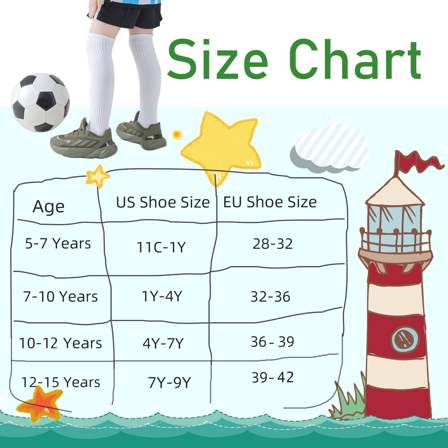 Marchare Boys Soccer Socks - Knee High Football Socks for Toddler Boys & Girls - Breathable Sports Socks for Soccer, Football, Running & Training - Perfect for School PE, Team Sports & Outdoor Activities