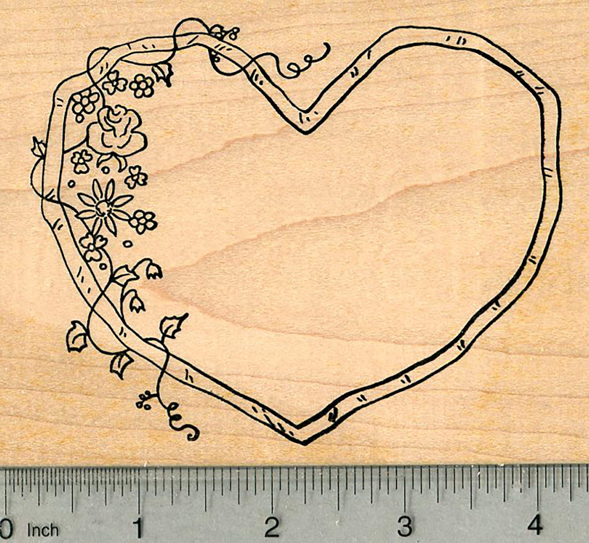 Heart Frame Rubber Stamp with Floral Design - Valentine's Day DIY Craft Supplies for Greeting Cards, Scrapbooking & Gift Wrapping