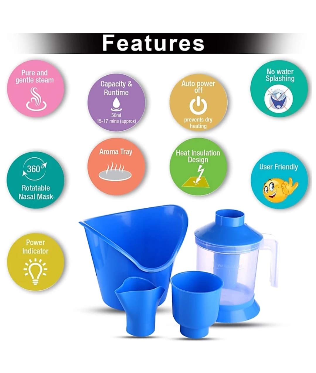 Bahurani 3-in-1 Vaporizer Machine - Facial Steamer & Nose Inhaler for Cold & Cough Relief with Adjustable Nozzle | Portable Home Spa & Respiratory Therapy Device (Blue) | Perfect for Skincare Routine & Congestion Relief