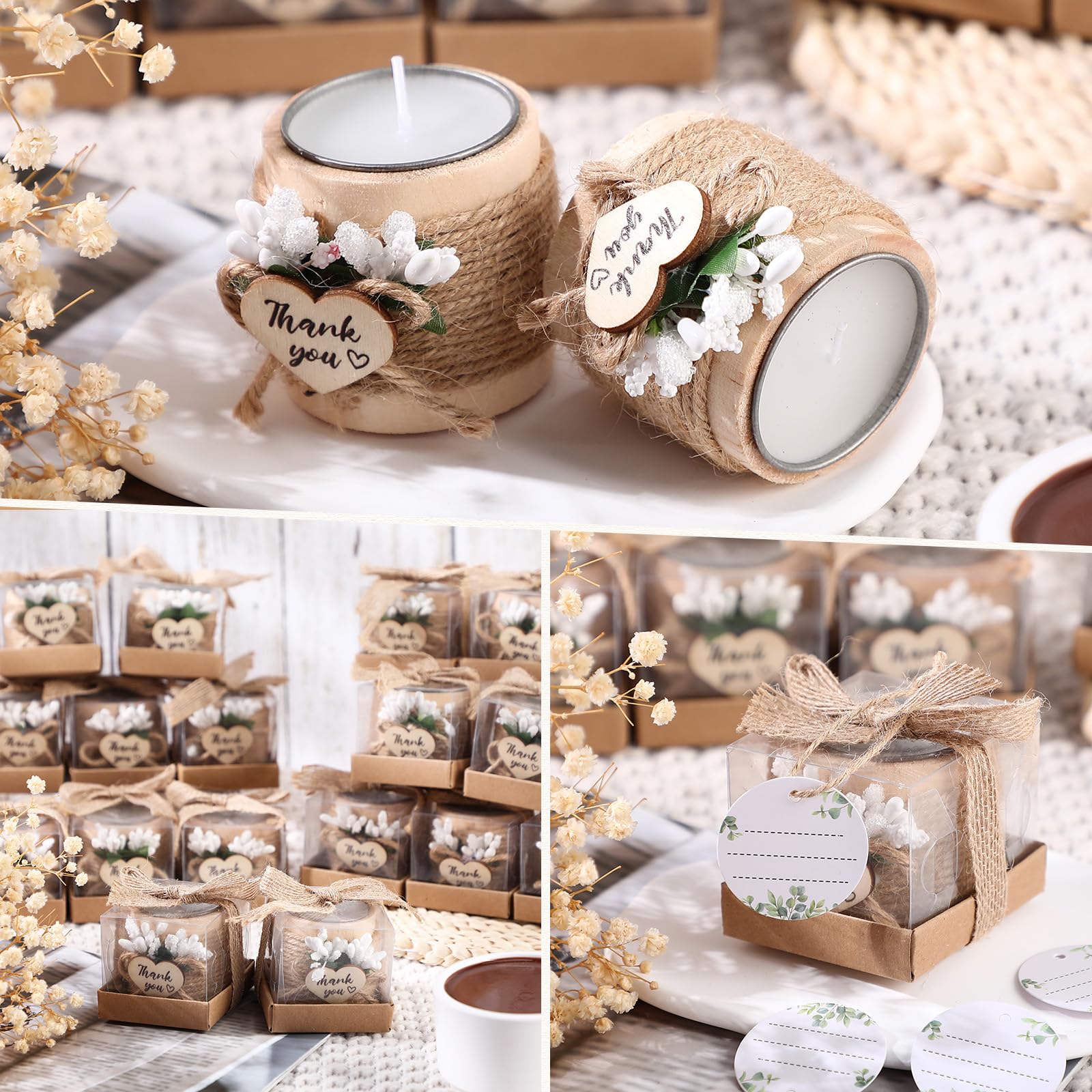 Retisee Handmade Wooden Tealight Candle Holders - 32-Pack Wedding Favors for Guests, Bridal Showers, Baby Showers & Housewarming Parties - Elegant Table Centerpieces & Memorial Candles - Perfect for Romantic Decor, Thank You Gifts & Special Occasions