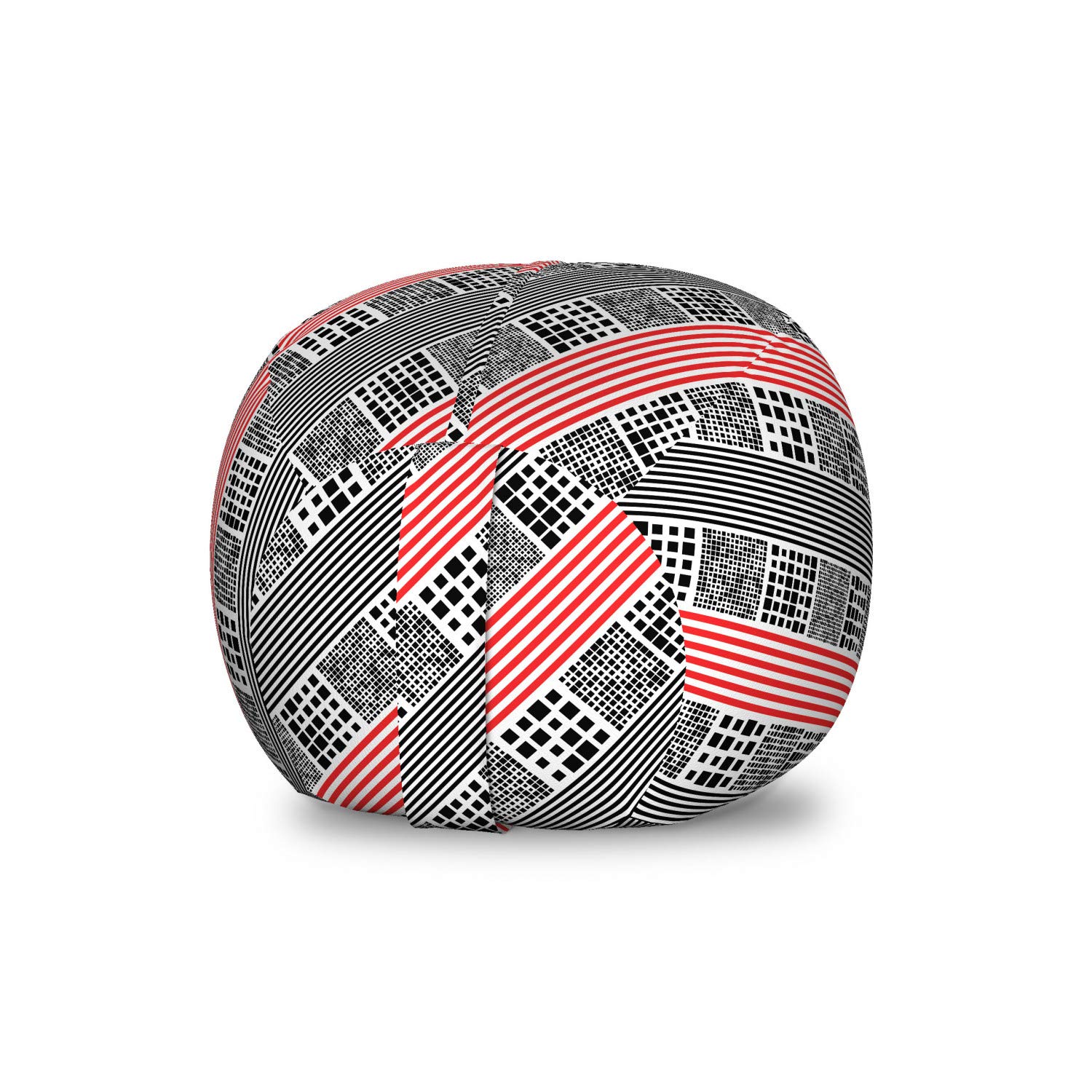 Ambesonne Abstract Toy Storage Bag Chair - Diagonal Stripes & Squares Pattern, Washable Stuffed Animal Organizer for Kids Room - Small Size in Vermilion & Charcoal Grey - Perfect for Playroom, Bedroom & Nursery Organization