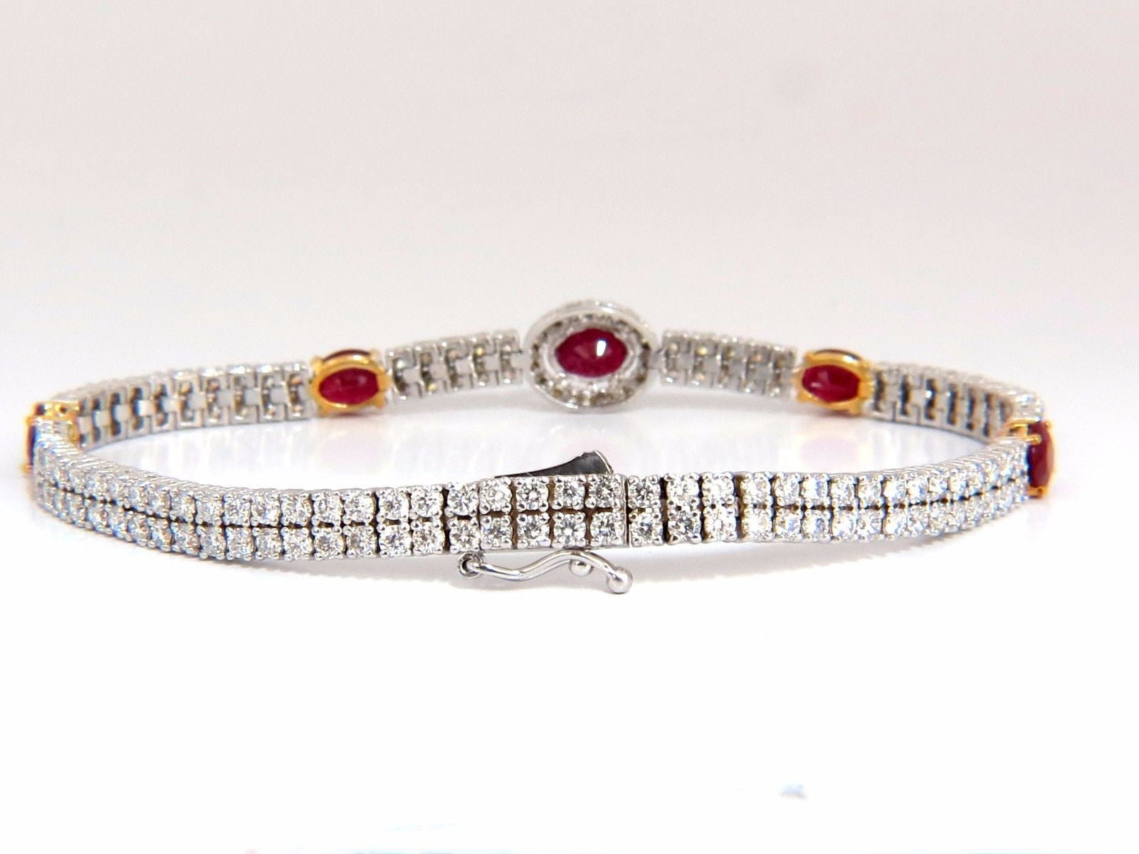 7.34ct Natural Ruby & Diamond Bracelet - 14K Gold Double Row Cluster Vintage Deco Style for Women's Elegant Evening Wear & Special Occasions