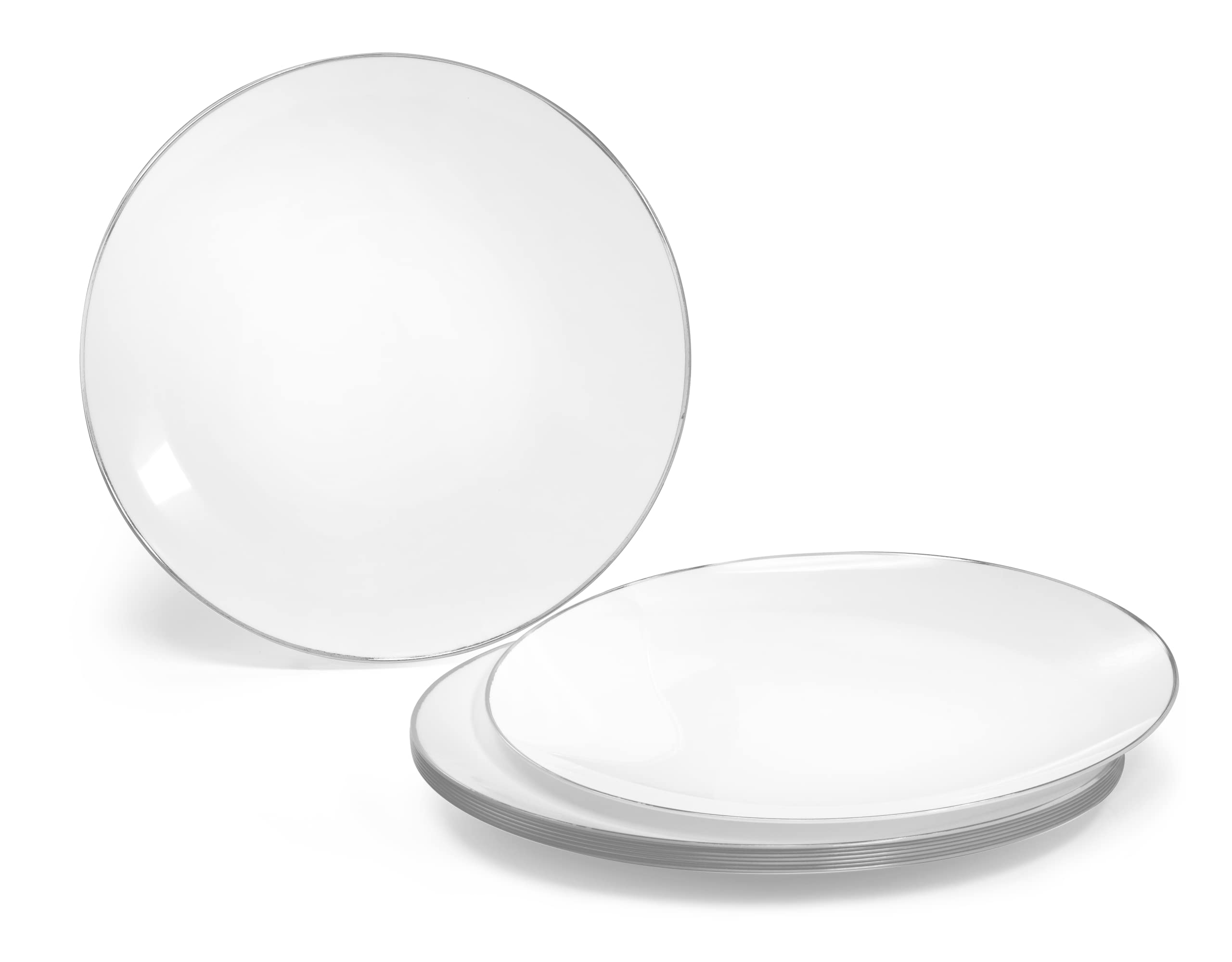 240-Pack Disposable Plastic Plates for Weddings & Parties - 10.25'' Elegant White & Silver Dinner Plates (Bali Design) - Perfect for Catering, BBQs, Birthdays & Special Events