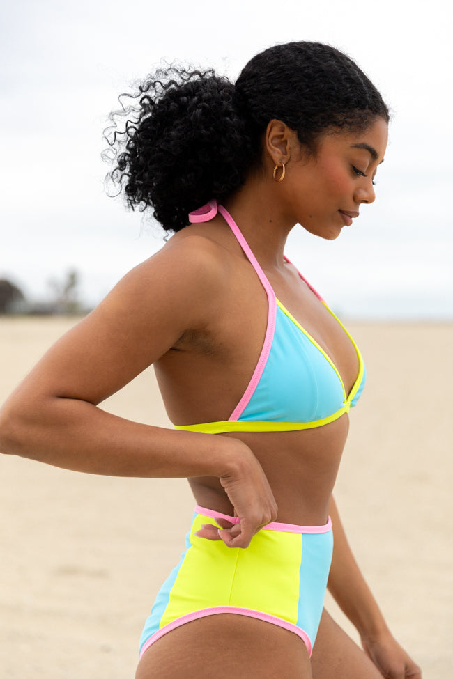 Sunny Coast Blue Colorblock Triangle Bikini Top - Women's Swimwear for Beach & Pool - Perfect for Summer Vacations, Swim Parties, and Tropical Getaways