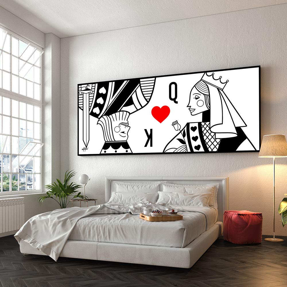 Inktuitive 'Royal Romance' King & Queen Playing Cards Canvas Wall Art Print - Motivational Décor for Bedroom, Living Room & Office - 24 x 10 Inches - Perfect for Home, Office & Gift Giving