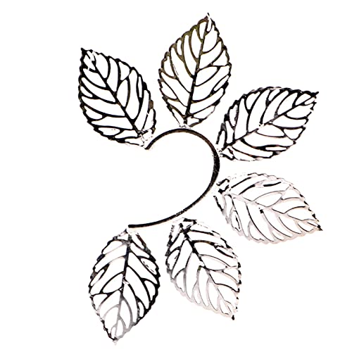 JKRED119 Leaf Cuff Earrings for Women - Hollowed Floral Ear Wrap, Grey Metal Leaf Design, One Size | Perfect for Boho, Festival, and Everyday Wear