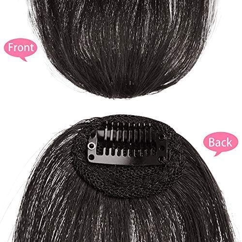 ZEPOLI Clip in Bangs - 100% Human Hair Extensions, Reddish Brown Clip on Fringe Bangs with Net, Natural Flat Neat Bangs with Temples for Women (1 Piece) | Perfect for Daily Styling, Cosplay & Hair Volume Enhancement