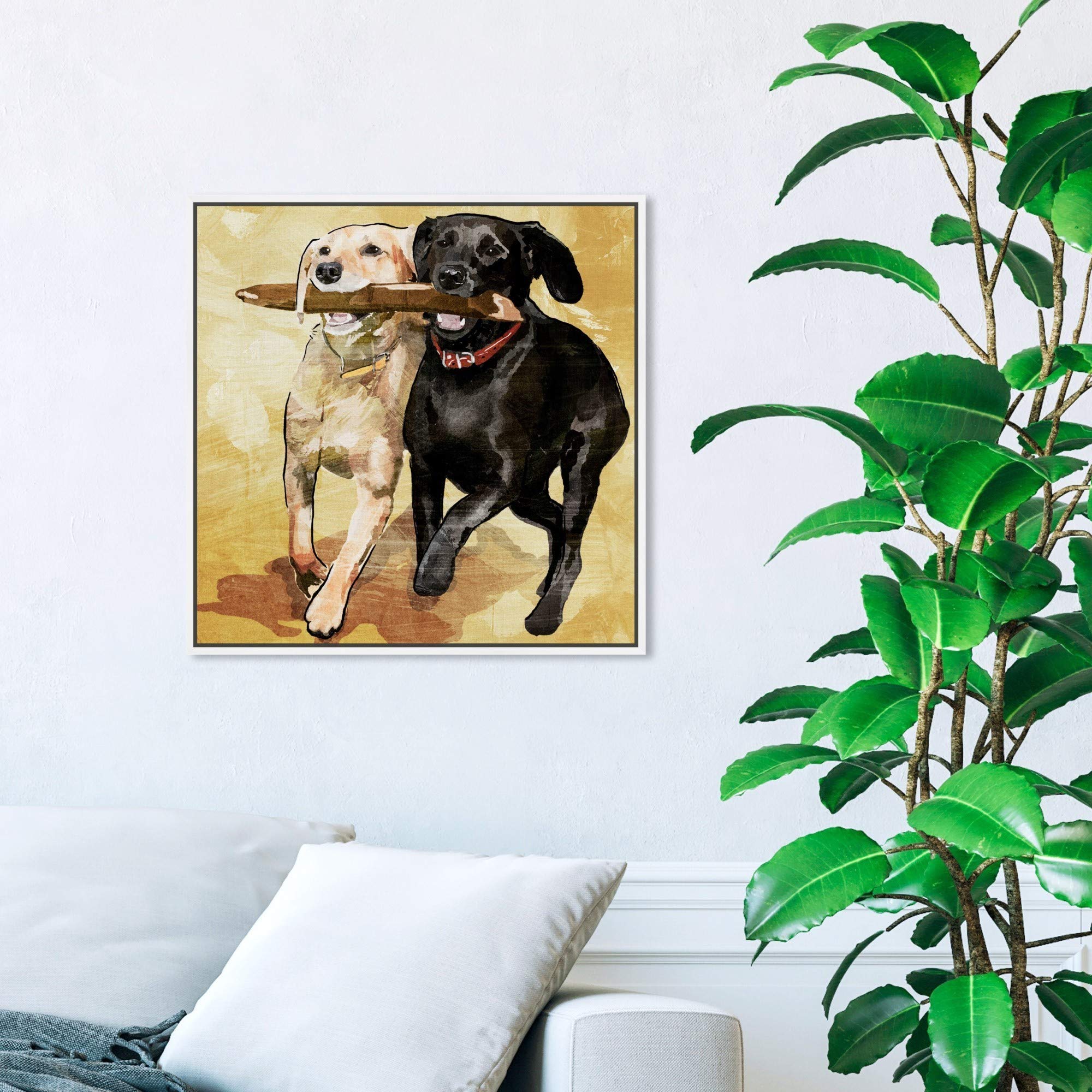 Playtime Dogs and Puppies Framed Wall Art Canvas Prints – Animal Themed Home Decor for Living Room, Bedroom & Nursery
