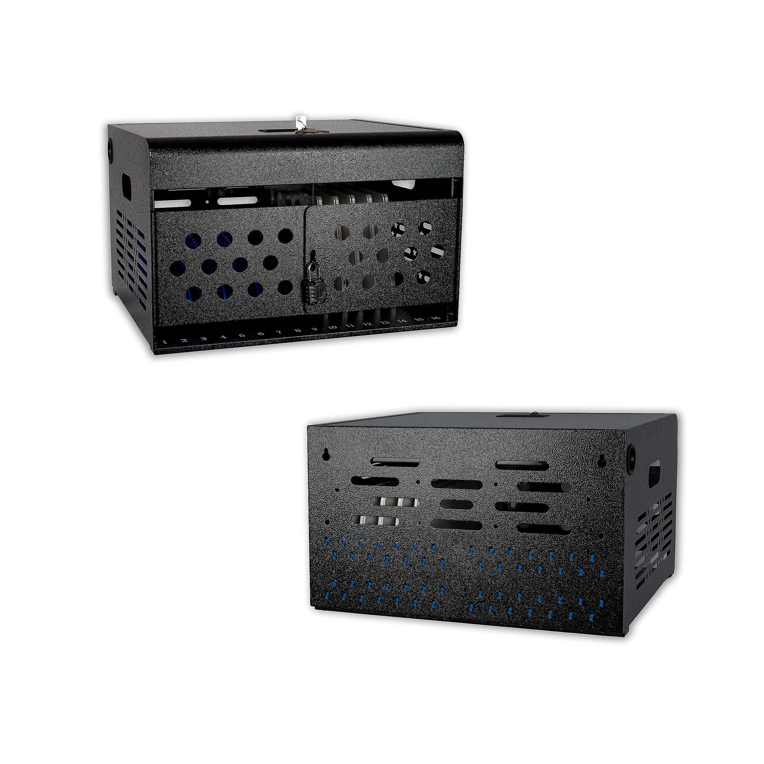 16-Device Secure Tablet & Laptop Charging Station - Heavy Duty Metal Charging Cart for Classroom with Cable Management | Organizes Chromebooks, iPads & Devices | Ideal for Schools, Libraries & Offices (Black)