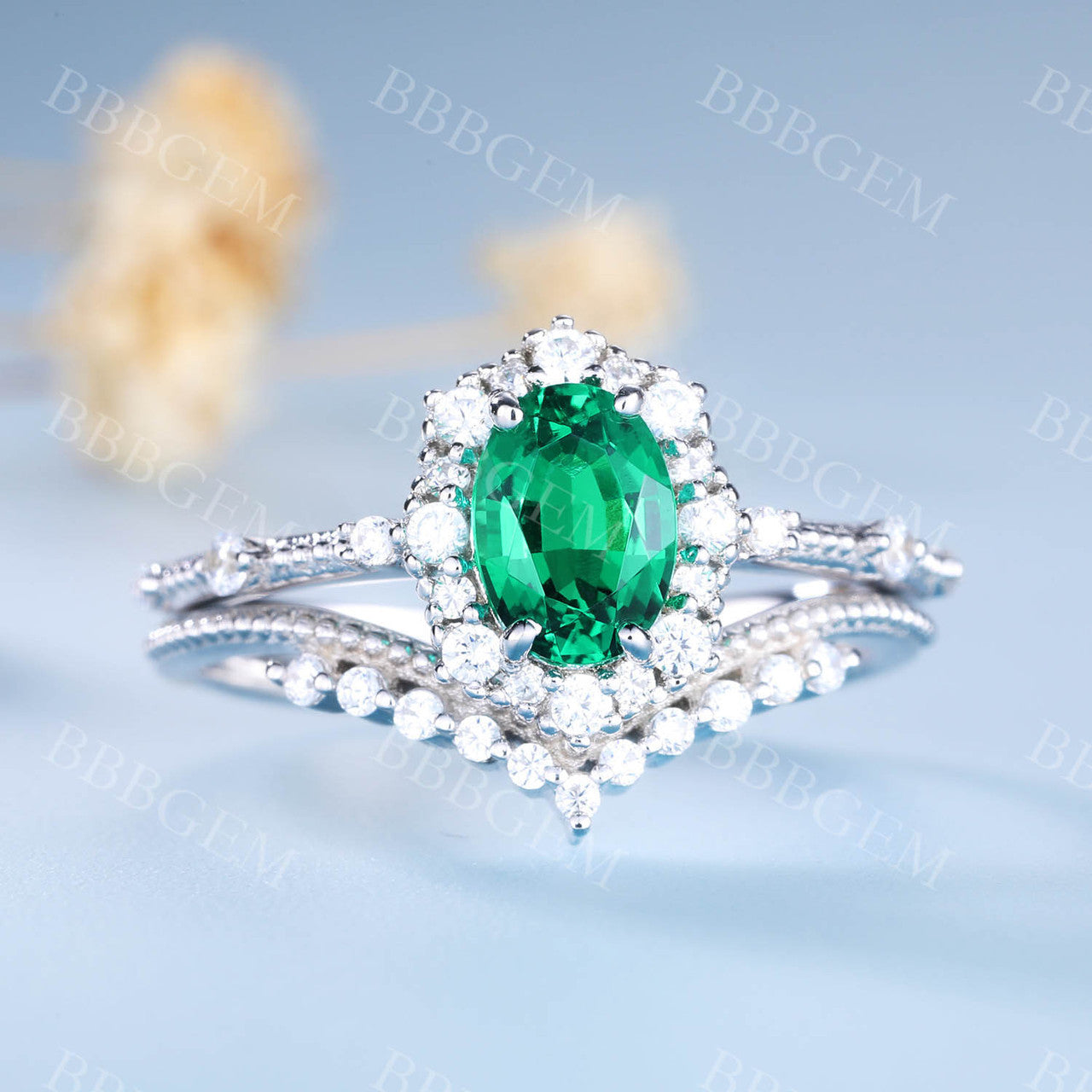 Columbia Emerald Bridal Set - Unique Green Gemstone Engagement Ring & Wedding Band for Women | Perfect for Proposals, Anniversaries & Romantic Occasions
