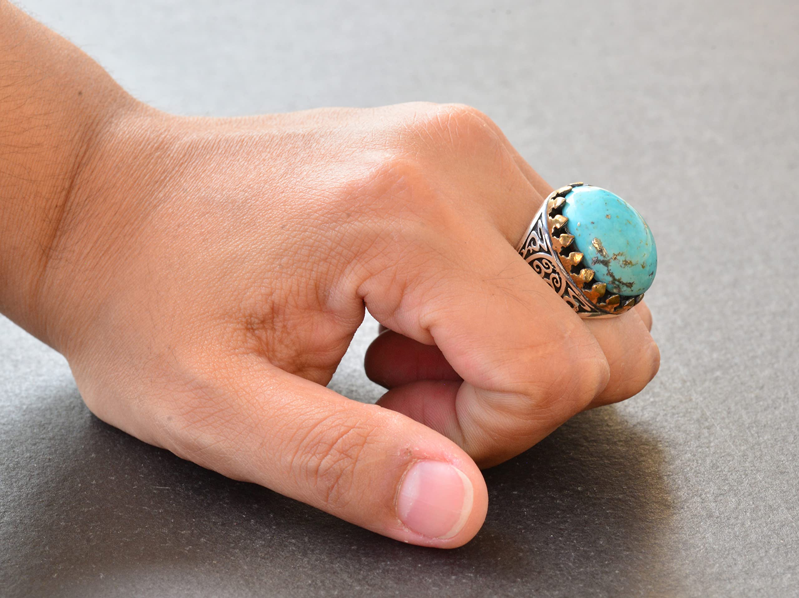 Natural Arizona Turquoise Gemstone Ring for Men - Sterling Silver Handmade Jewelry - Perfect for Gifts, Weddings & Everyday Wear