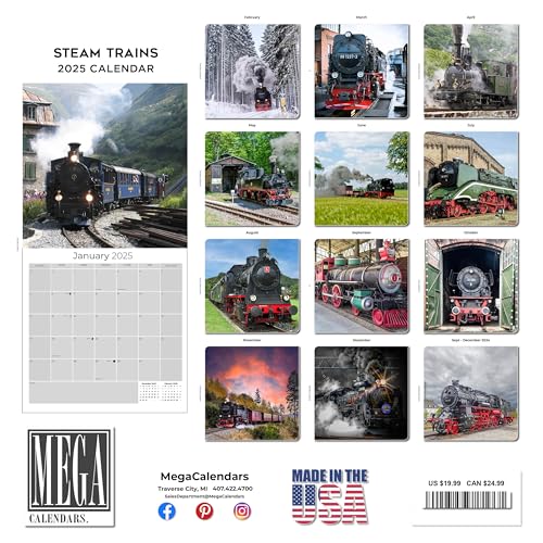2025 Steam Train & Airplane Wall Calendar - 12