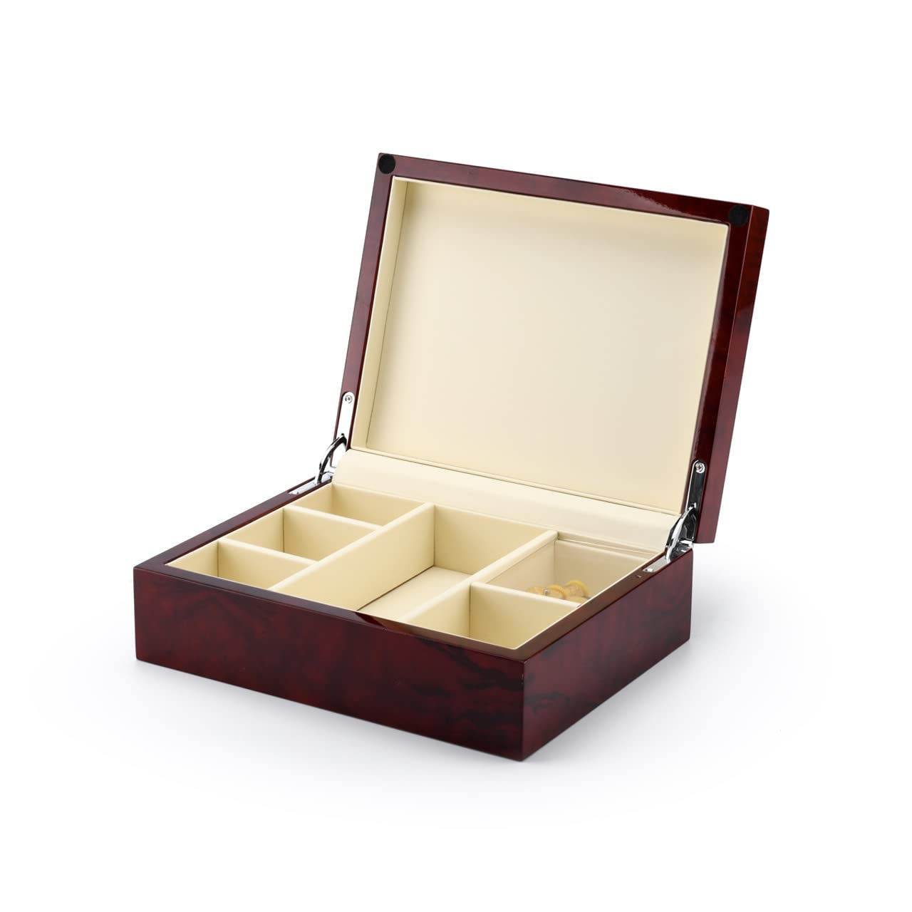 Contemporary 30-Note Hi-Gloss Burl Wood Finish Jewelry Music Box with Jingle Bells - Perfect for Christmas Gifts, Home Decor & Jewelry Storage