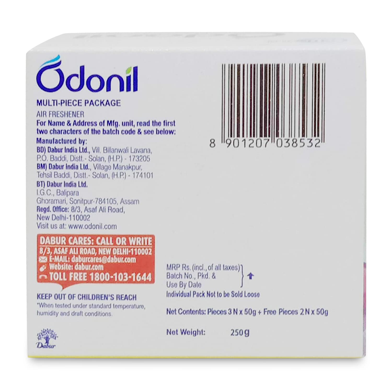 Odonil Assorted Air Freshener Blocks - 50g (Pack of 5) | Long-Lasting Fragrance for Home, Office & Car | Eliminates Odors in Bathrooms, Kitchens & Closets